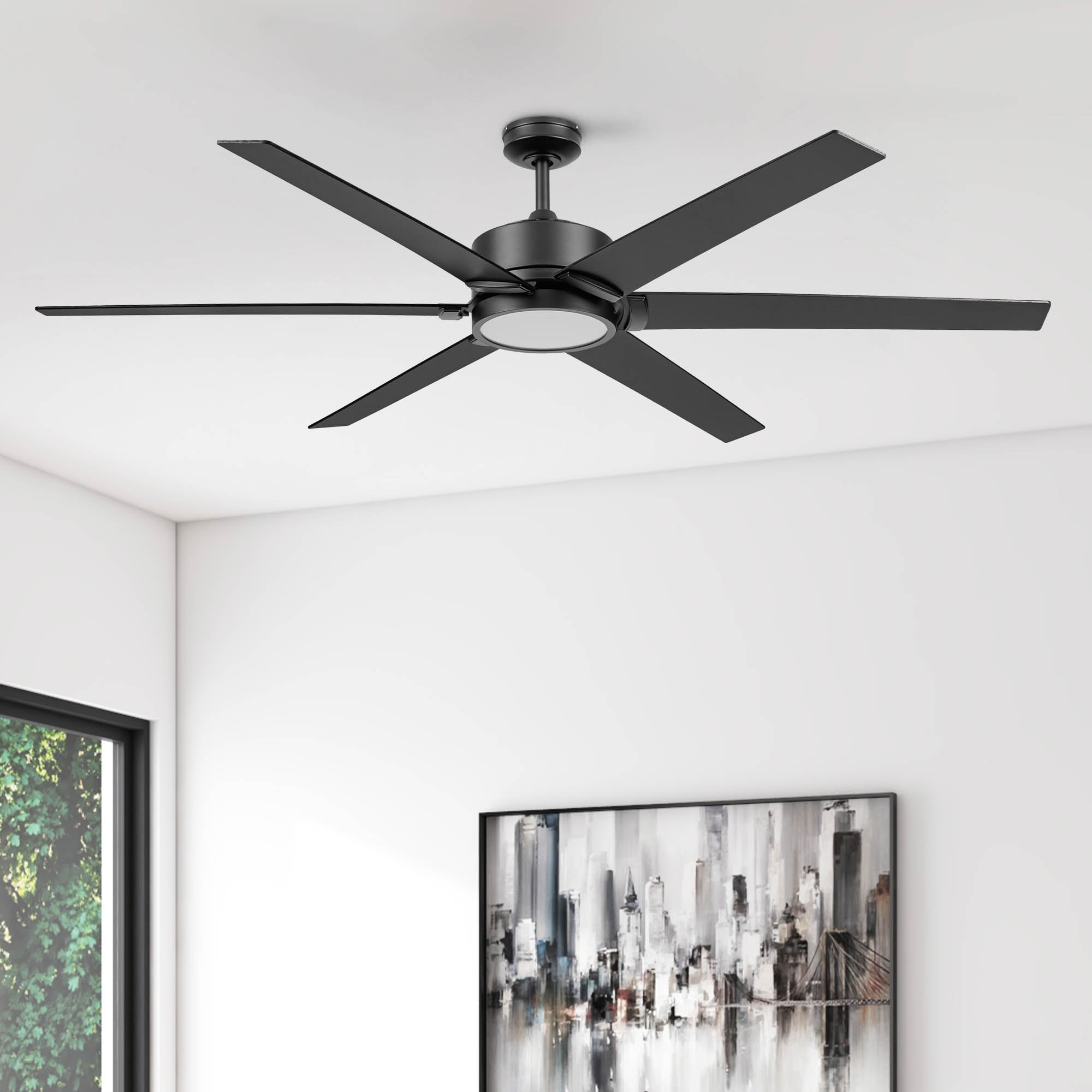 Honeywell 53041-26 Talbert 70-in Integrated LED Matte Black with Matte Black Blades Ceiling Fan With Light 6 -Blade )