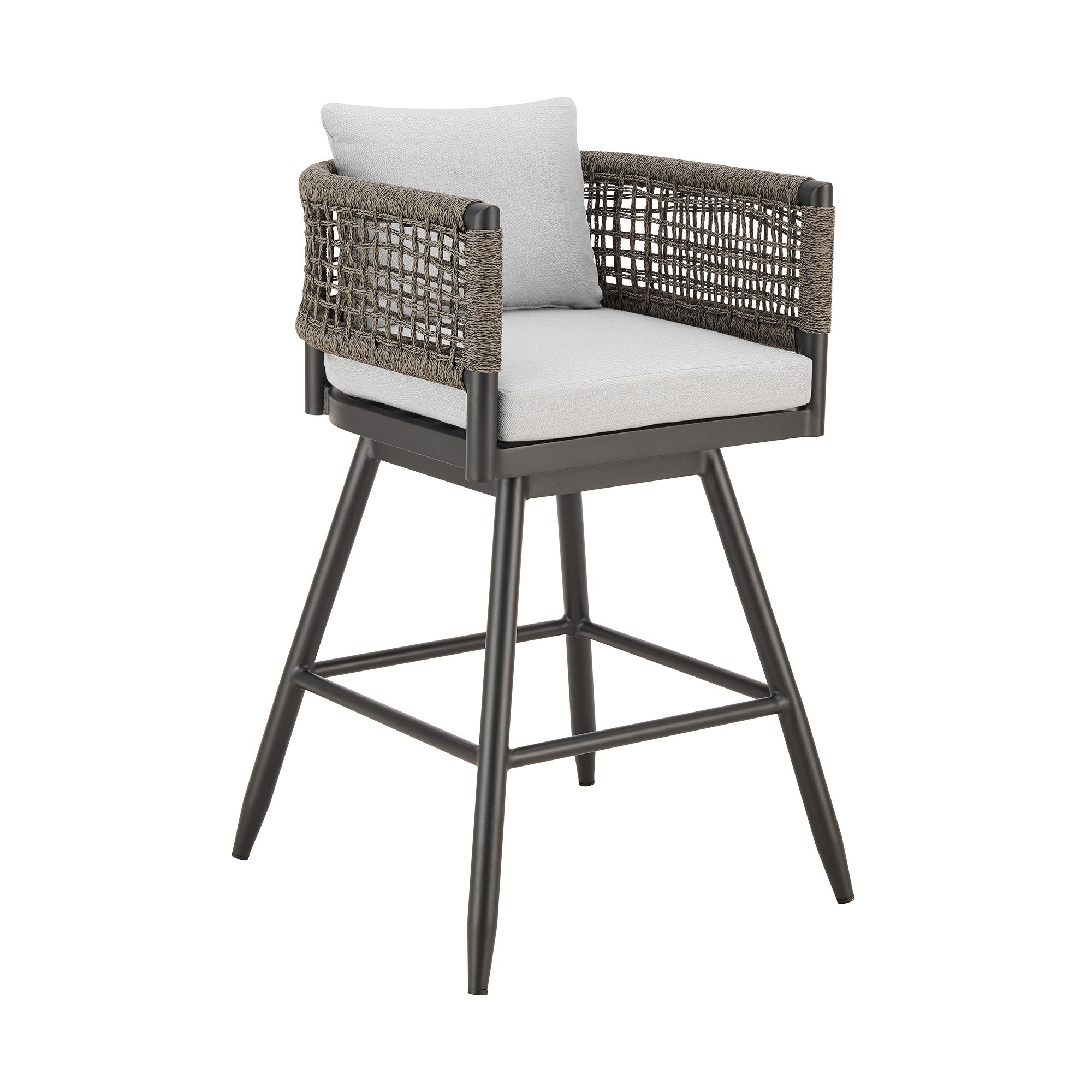 Armen Living LCAFSWBABL30 Gray 30-in H Bar height (28-in to 33-in) Square Seat Upholstered Swivel Metal Back Bar Stool with Arms and Back