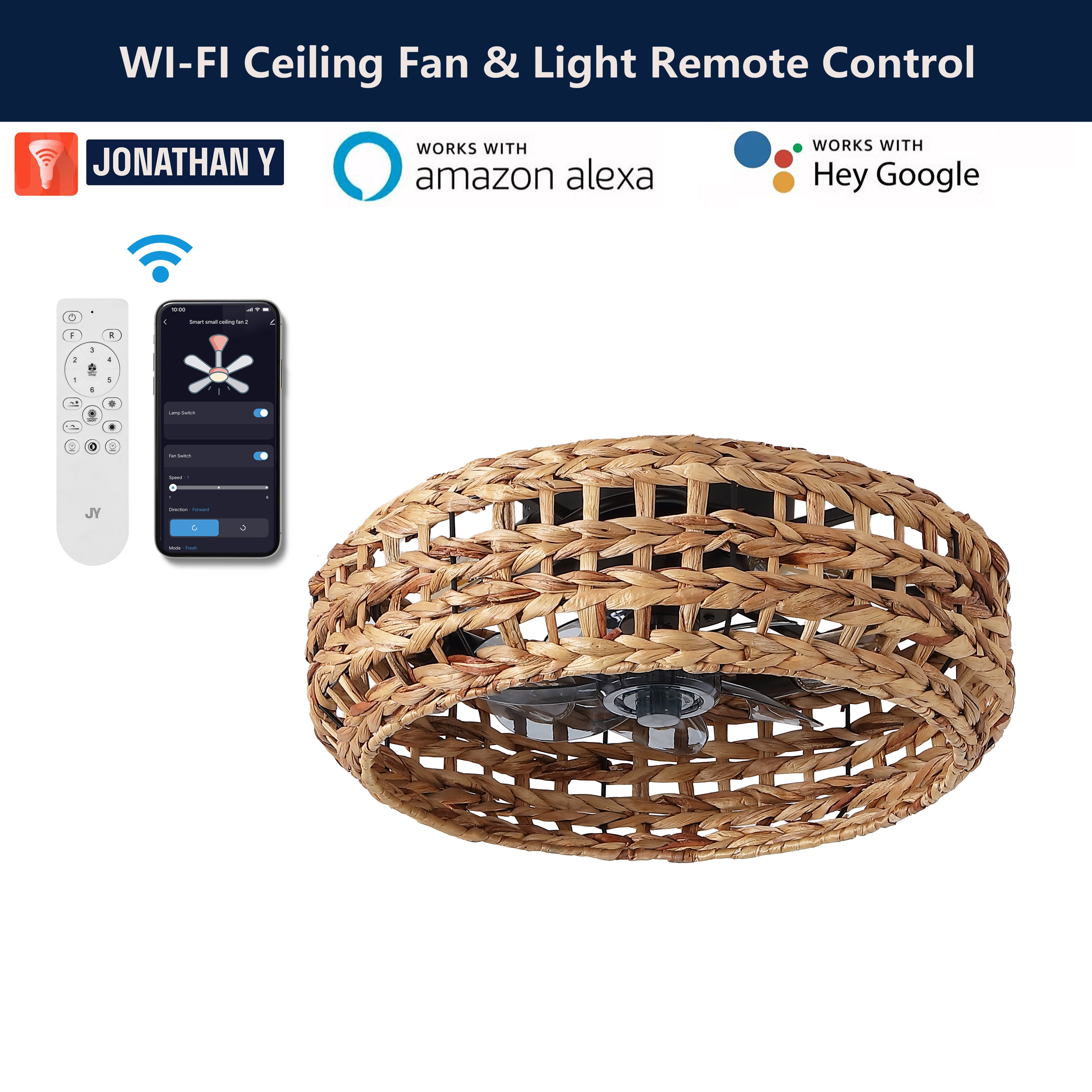 Archer 20.25" Brown/Black Seagrass Lantern Ceiling Fan with Remote