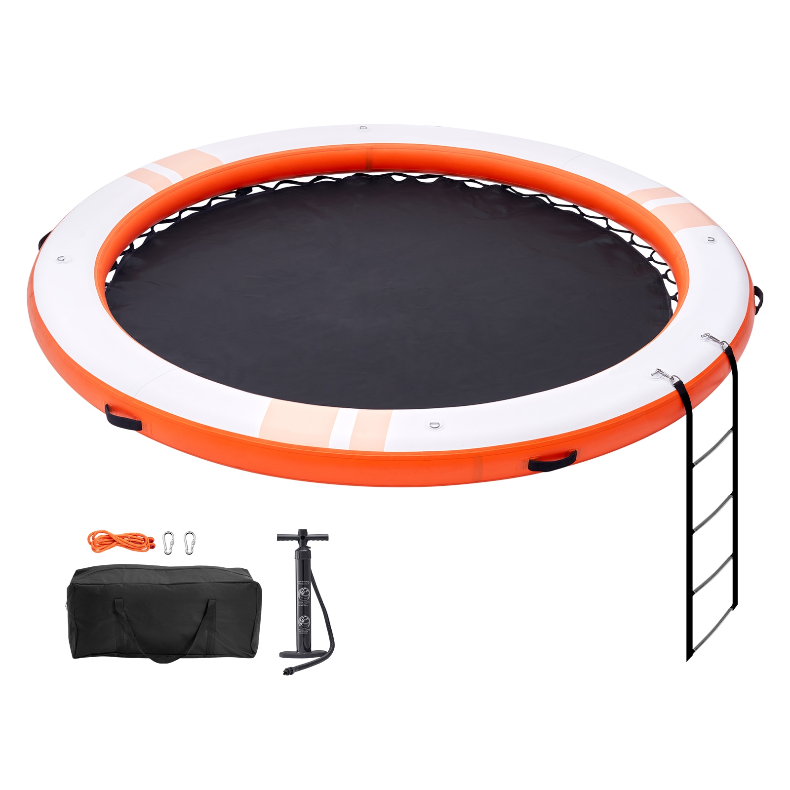 GIVIMO Inflatable Swim Dock Platform 8-ft Round Floating Dock with 5-ft Mesh Pool Non-Slip PVC Deck Detachable Ladder Carry Bag 6 D-Rings for Lake Beach
