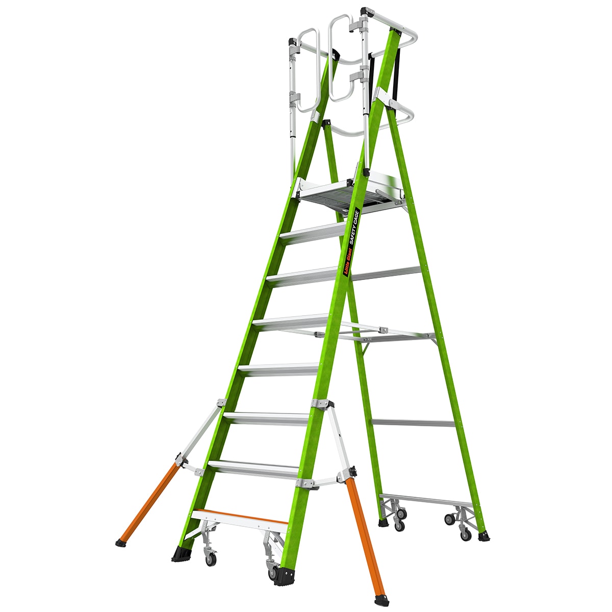 Safety Cage 8-ft Fiberglass Type 1aa- 375-lb Load Capacity Platform Step Ladder in Green | - Little Giant Ladders 19708-146
