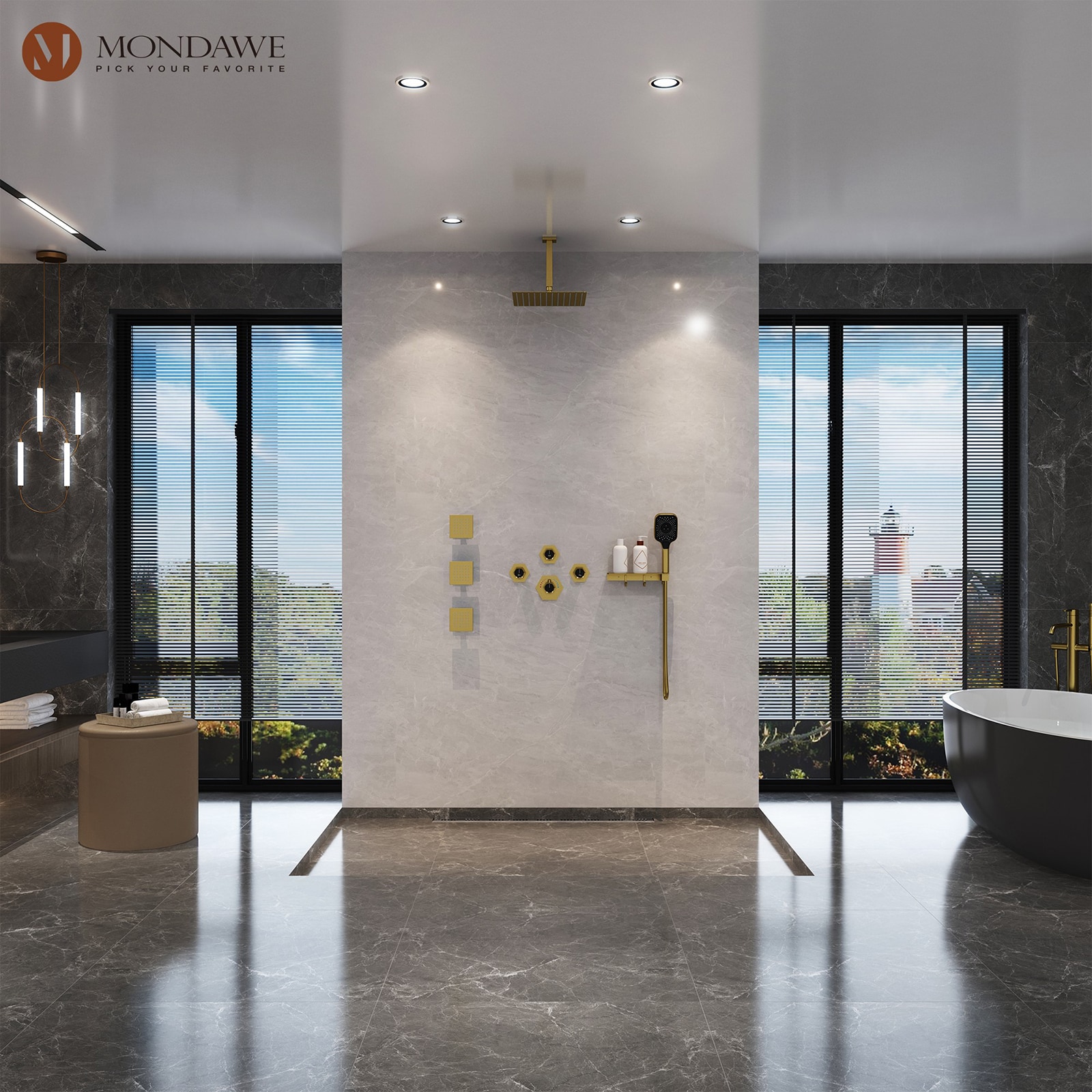 Mondawe WF-6347-BG Showerhead-Bar-Panels - View #2