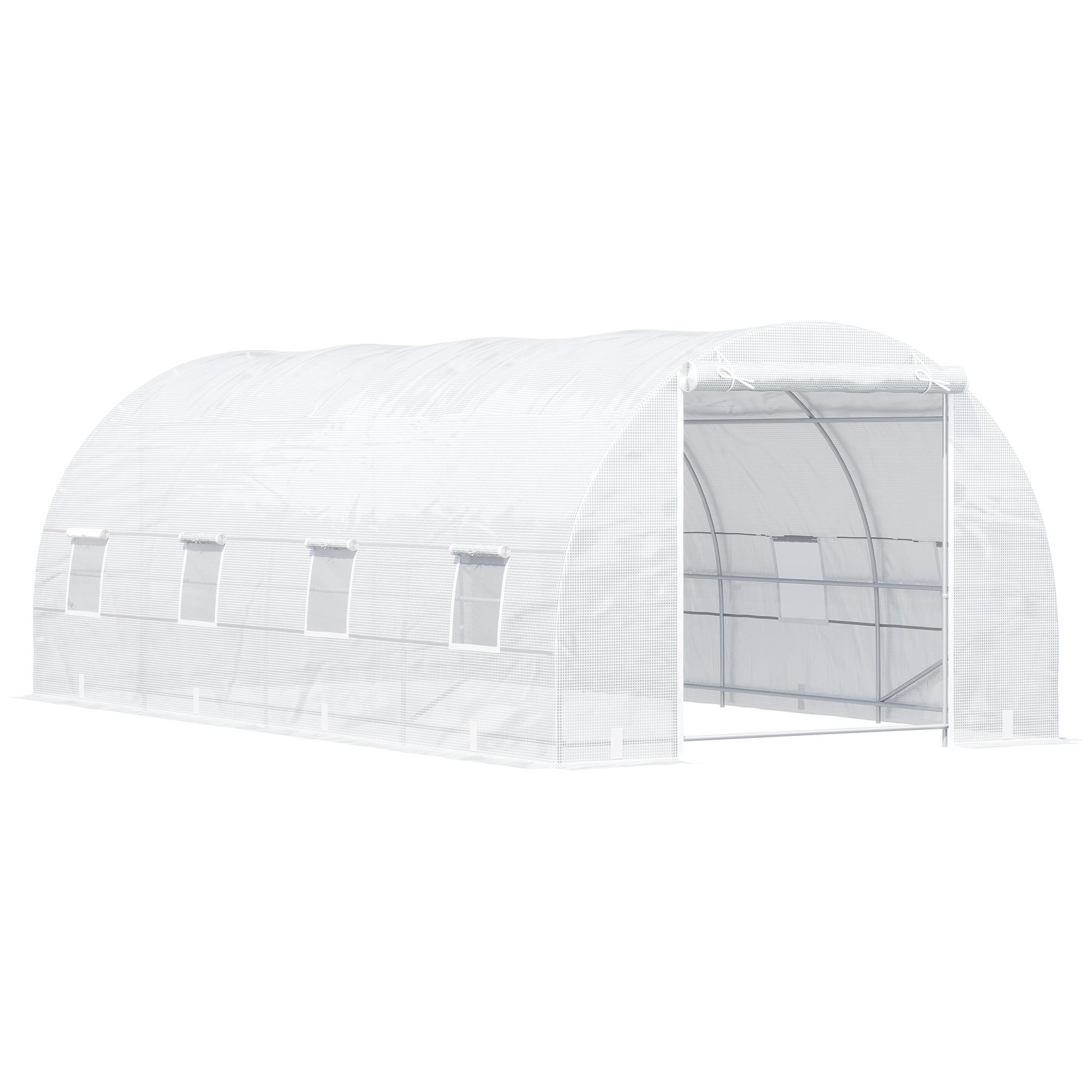 Tatayosi RY-164056 20FT x 10FT x 7FT Walk-In Tunnel Greenhouse  Garden Warm House  Large Hot House Kit with 8 Roll-up Windows and Roll Up Door  Steel Frame  White
