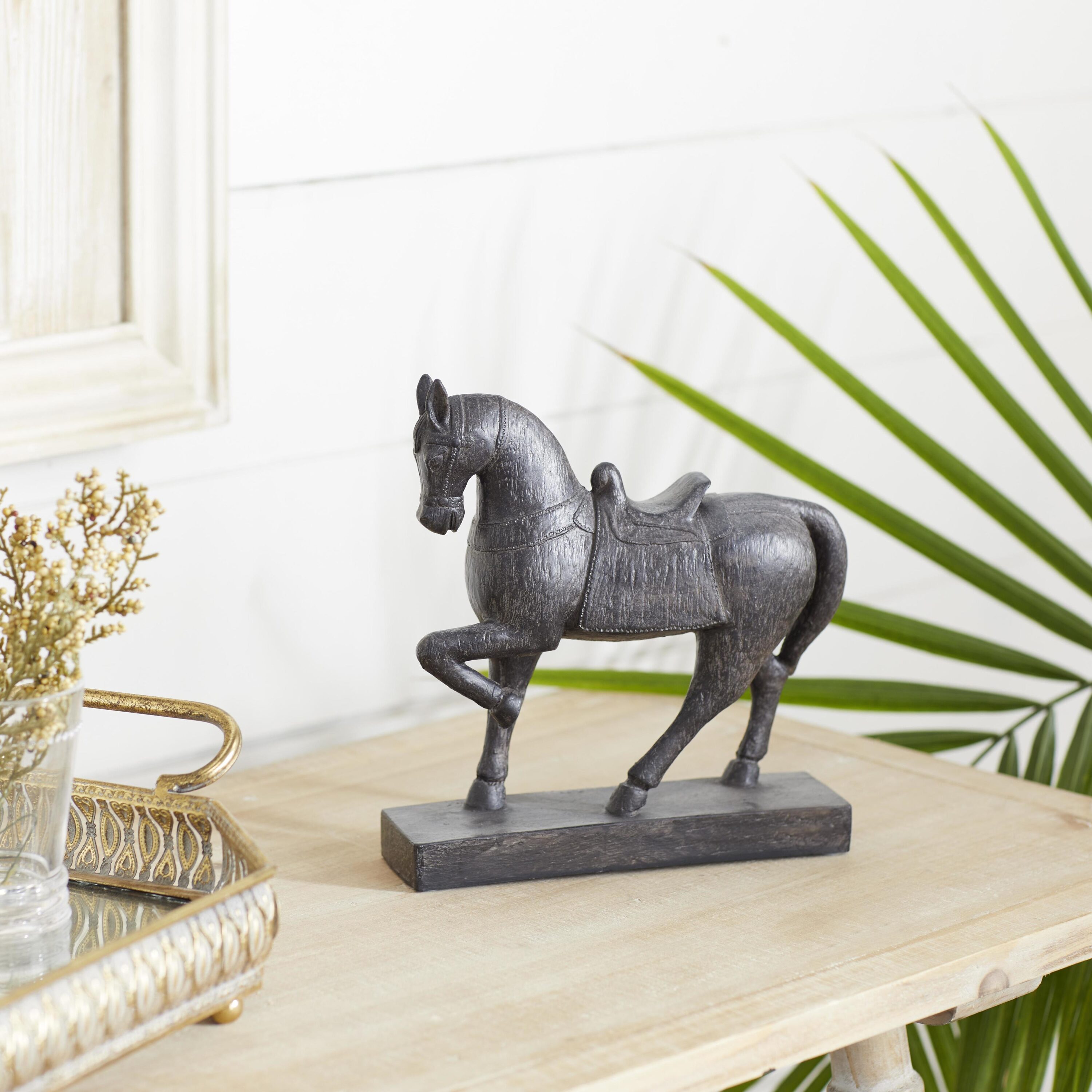 9" Brown Polystone Horse Statue with Weathered Finish
