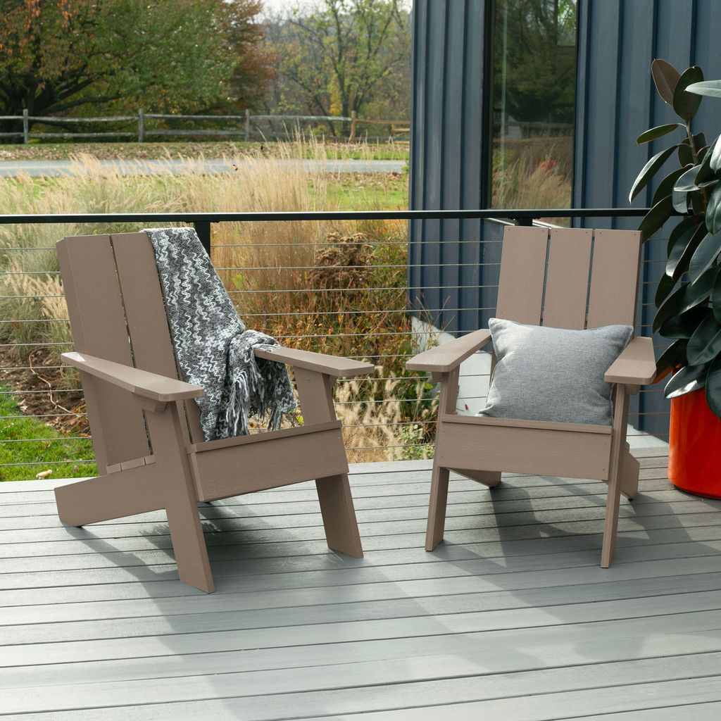highwood AD-KITCHRAD04-WBR Italica Modern Set of 2 Woodland Brown Poly-lumber Frame Stationary Adirondack Chair with Slat Seat