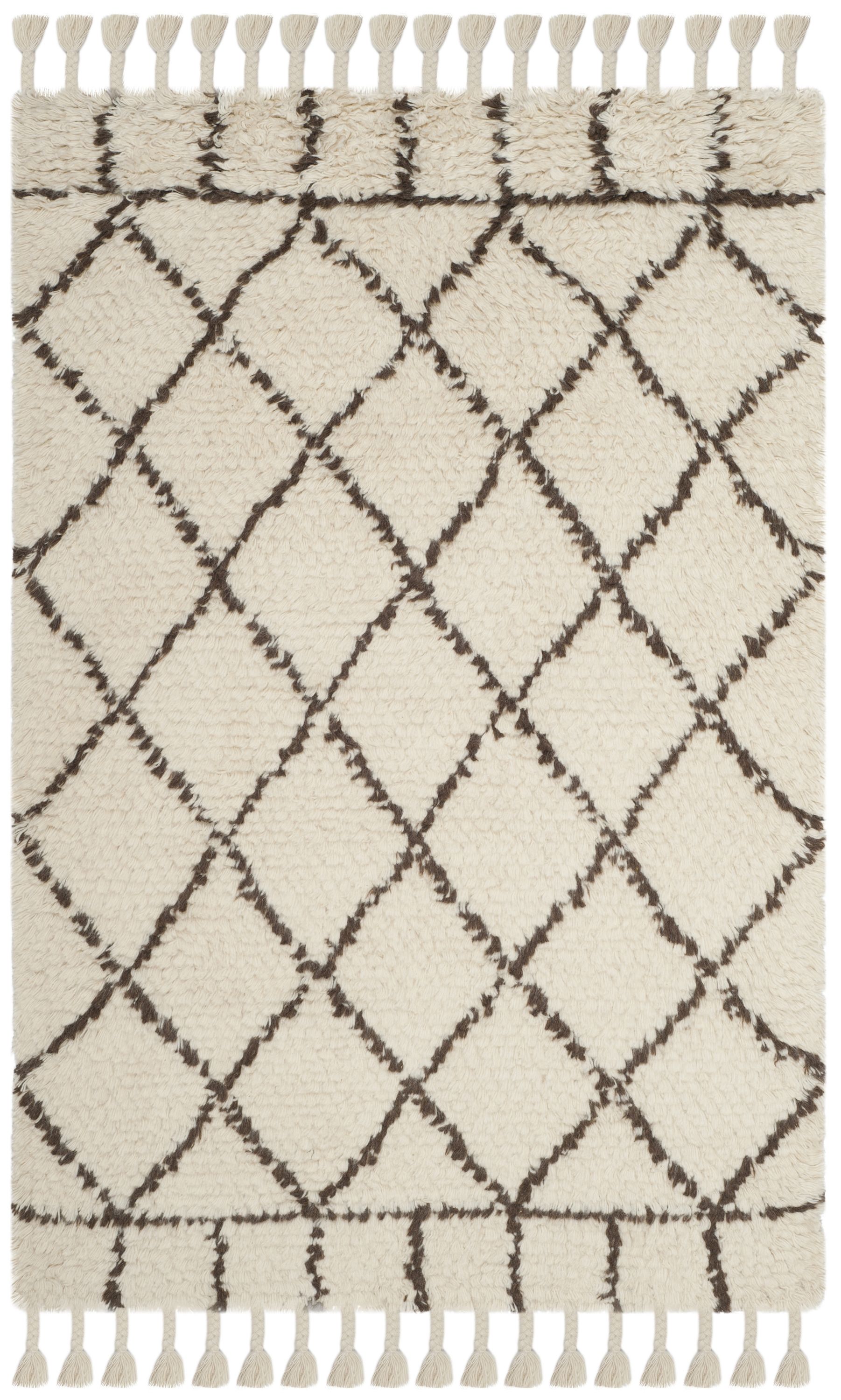 Safavieh CSB725A-4 Casablanca Marti 4 x 6 (ft) Tufted Wool Ivory/Brown Rectangular Indoor Trellis Farmhouse/Cottage Area rug