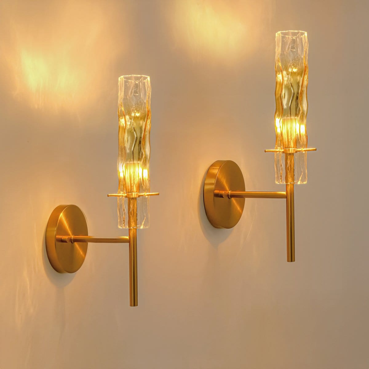TALOYA Set of 2 Modern Brass Vanity Lights with White Cylindrical Glass Shades Single E12 Socket Wall Sconces for Bathrooms Bedrooms and Hallways