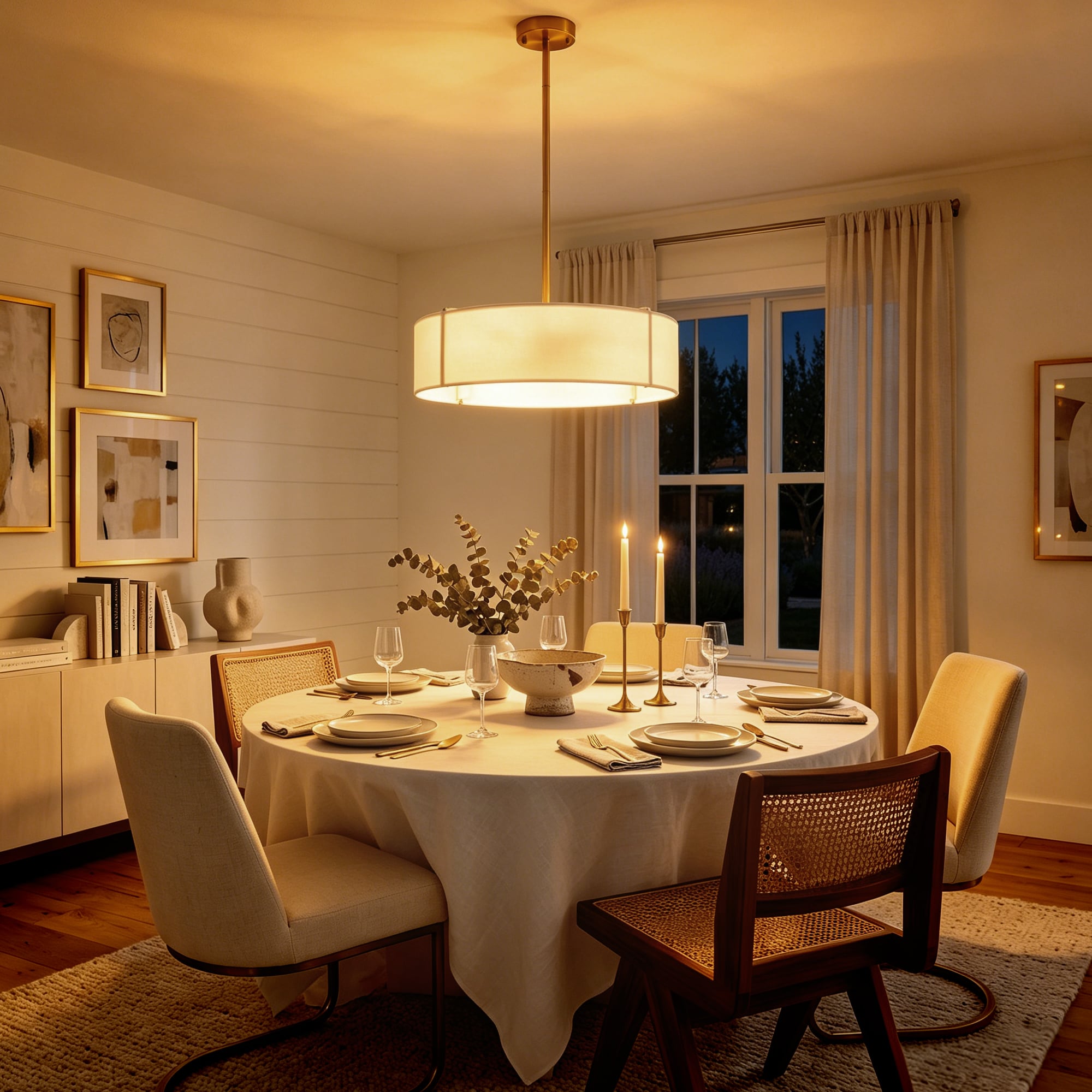ADSENSTY 19.68 inch 5 Light Gold Modern Drum Convertible Pendant Ceiling Light With White Fabric Shade