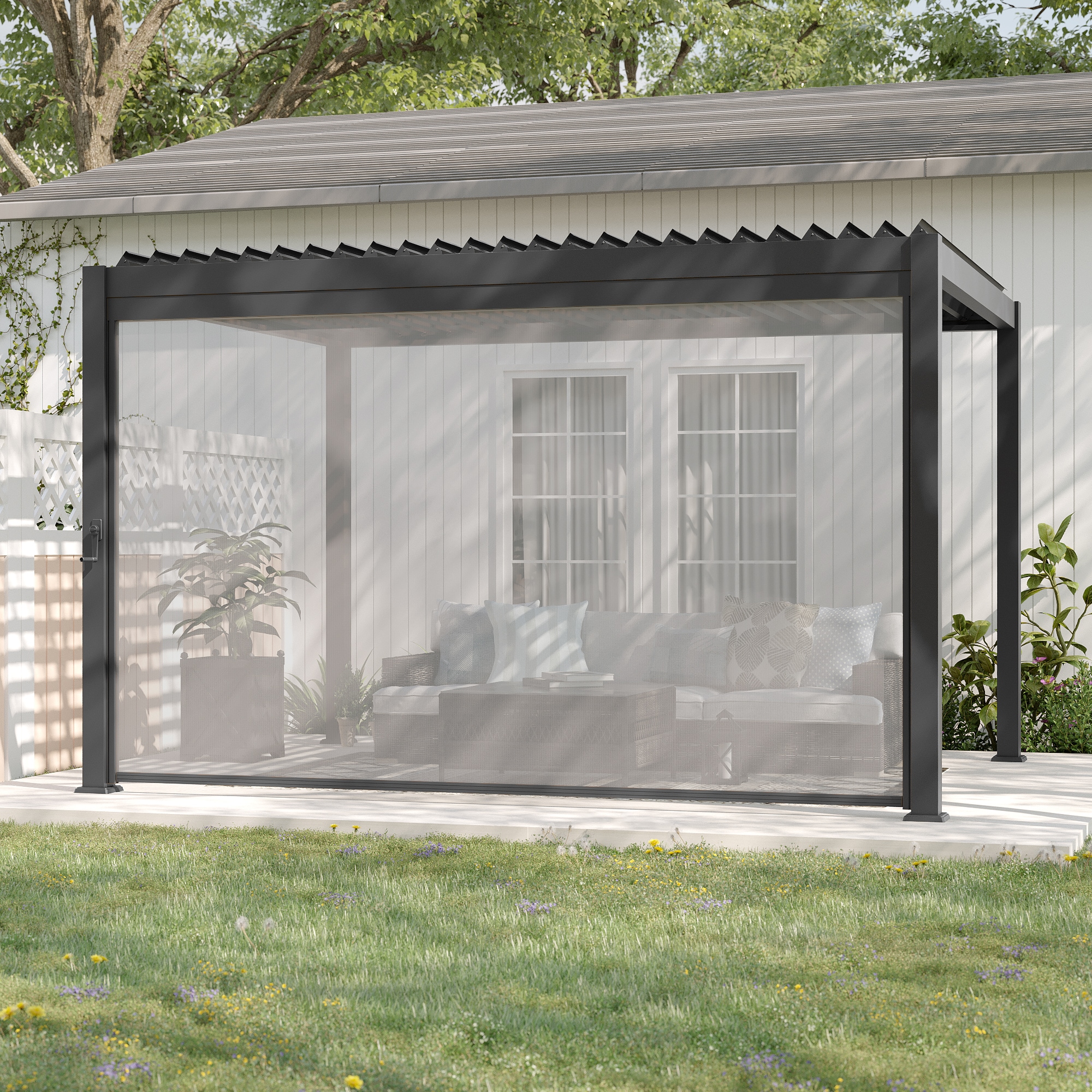 ACEGOSES LW-PPS-13GY Alpine Skytop 12-ft 6-in W x 13-ft 6-in L x 7-ft 3-in H Charcoal gray Metal Attached Pergola
