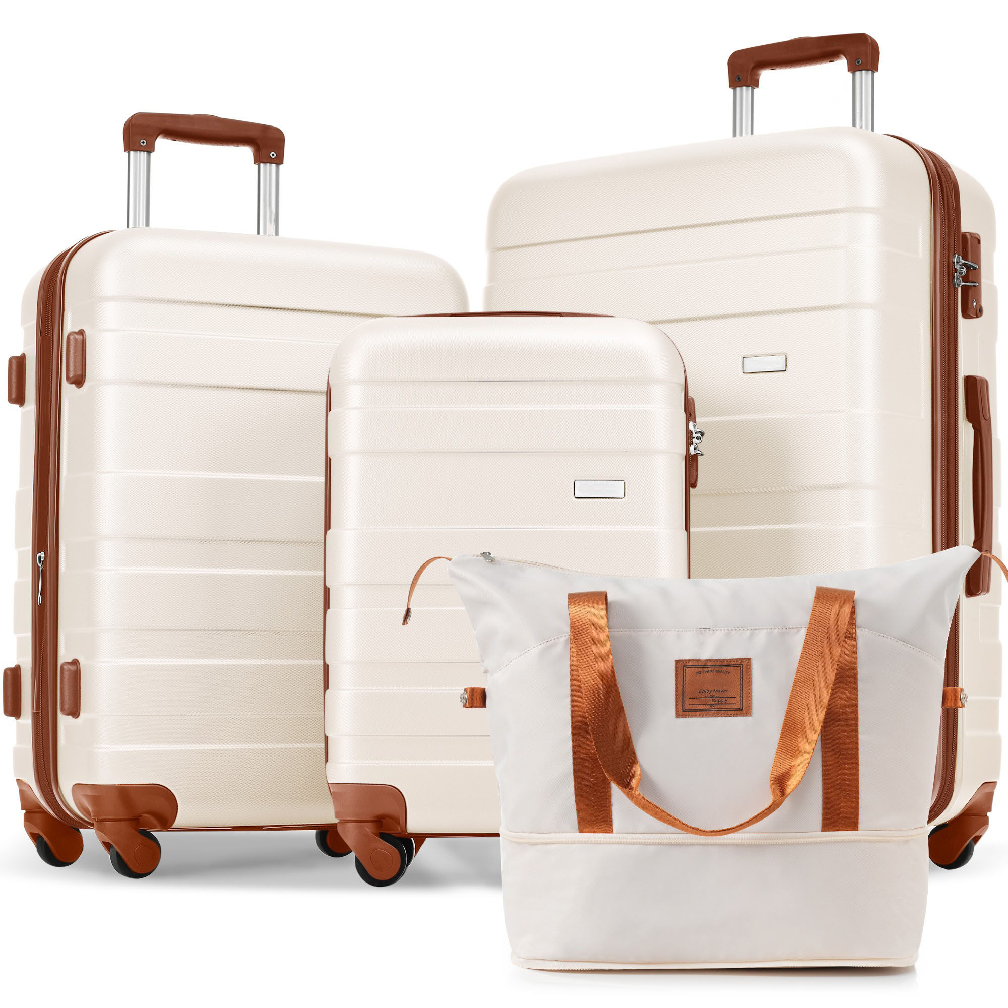 SINOFURN SYD9600013BG 20.6x11.6x29 Ivory + Brown Plastic Hardshell Suitcase set 4 -Bag