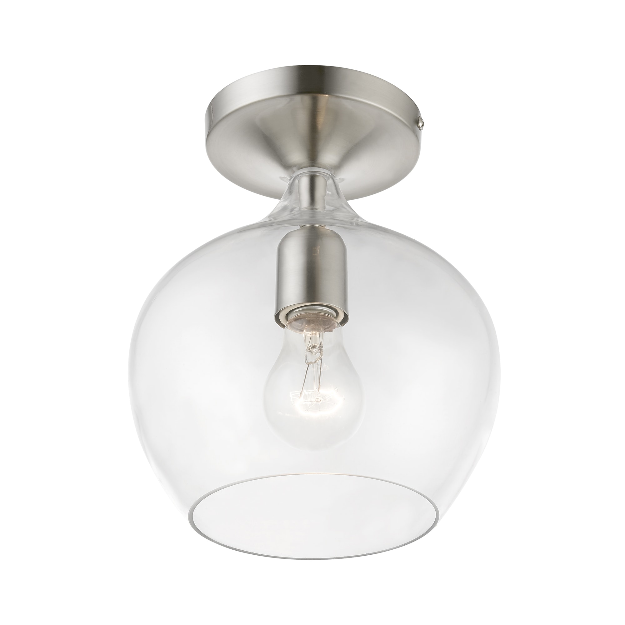 Brushed Nickel 1-Light Semi-Flush Mount with Clear Glass Shade