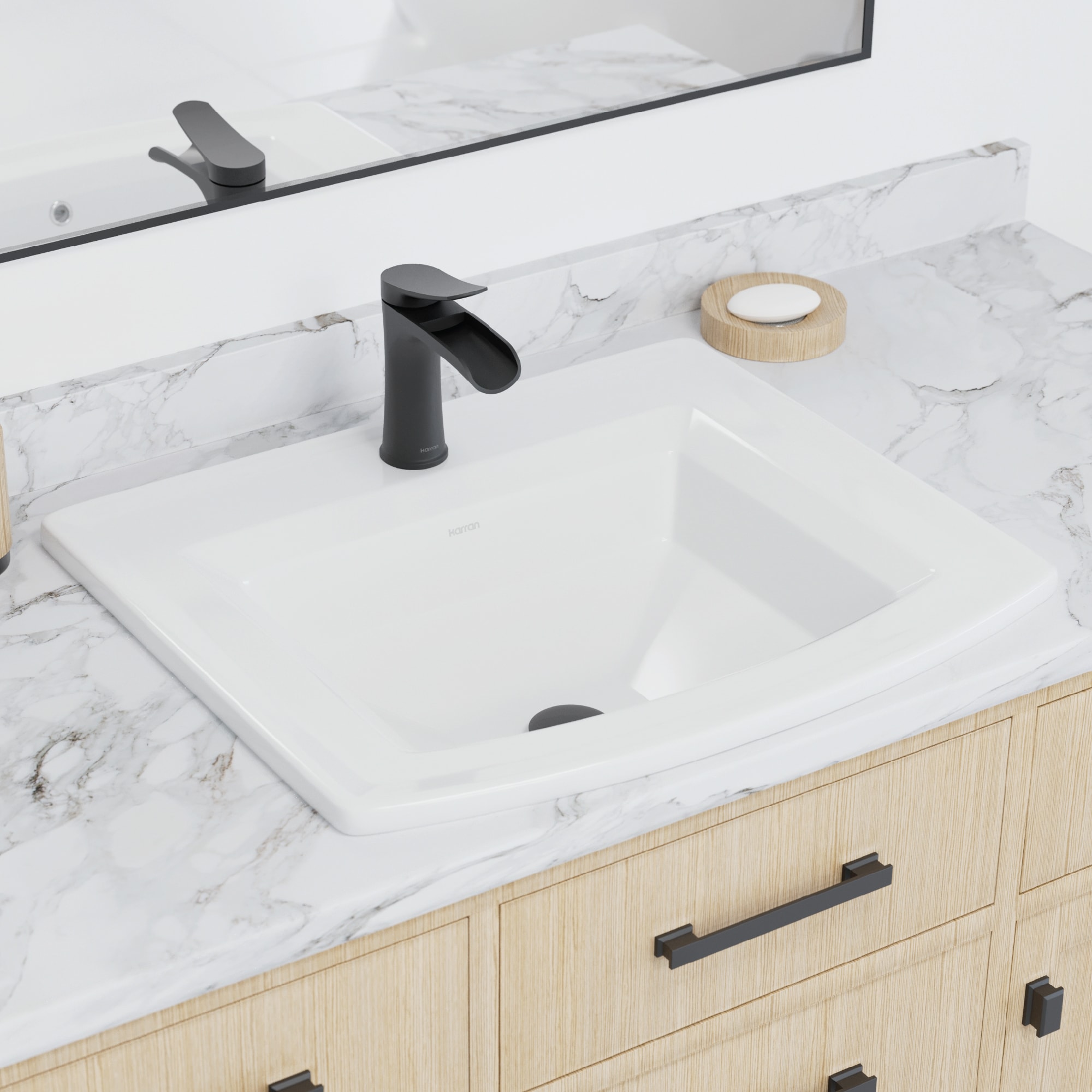 Karran Valera Vitreous China 19.625-in Drop-in Rectangular Modern Glossy White Bathroom Sink