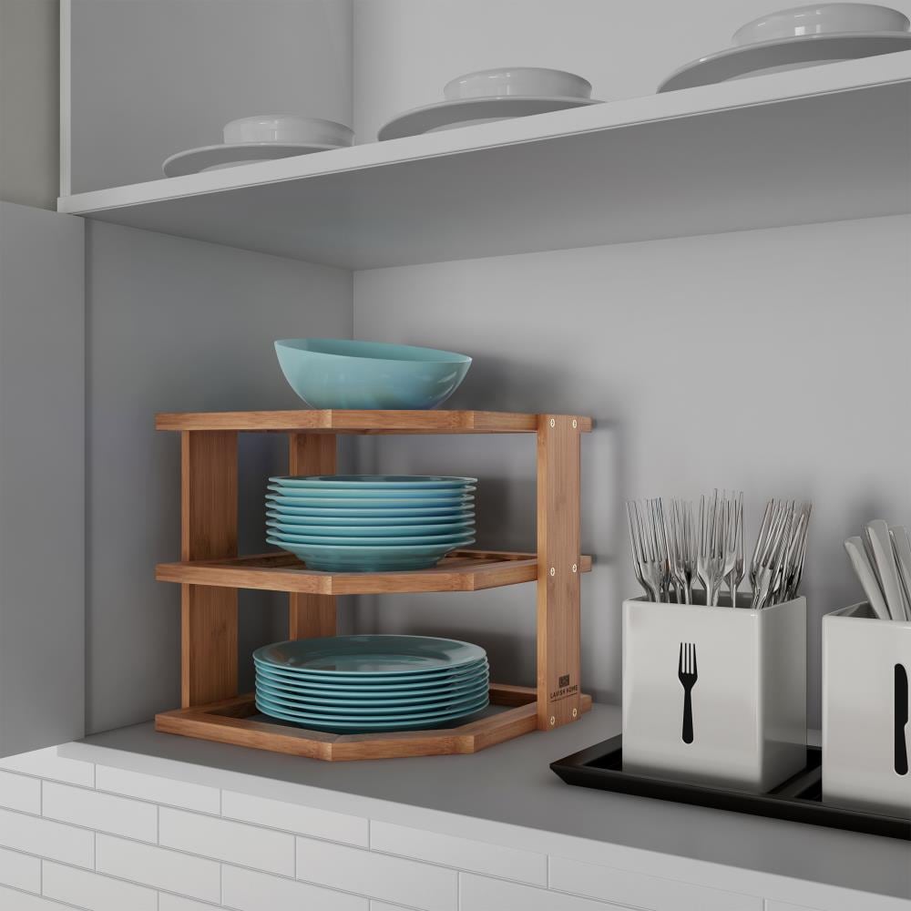 3 Tier Corner Cupboard Rack Kitchen Storage Plate Shelves Tidy Insert Organiser 