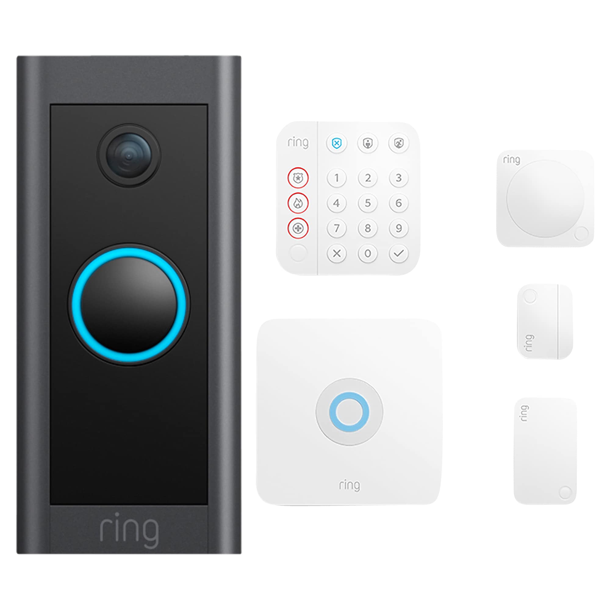Ring Alarm Security Wireless 5-Piece Kit + Video Doorbell Wired - Black  Bundle