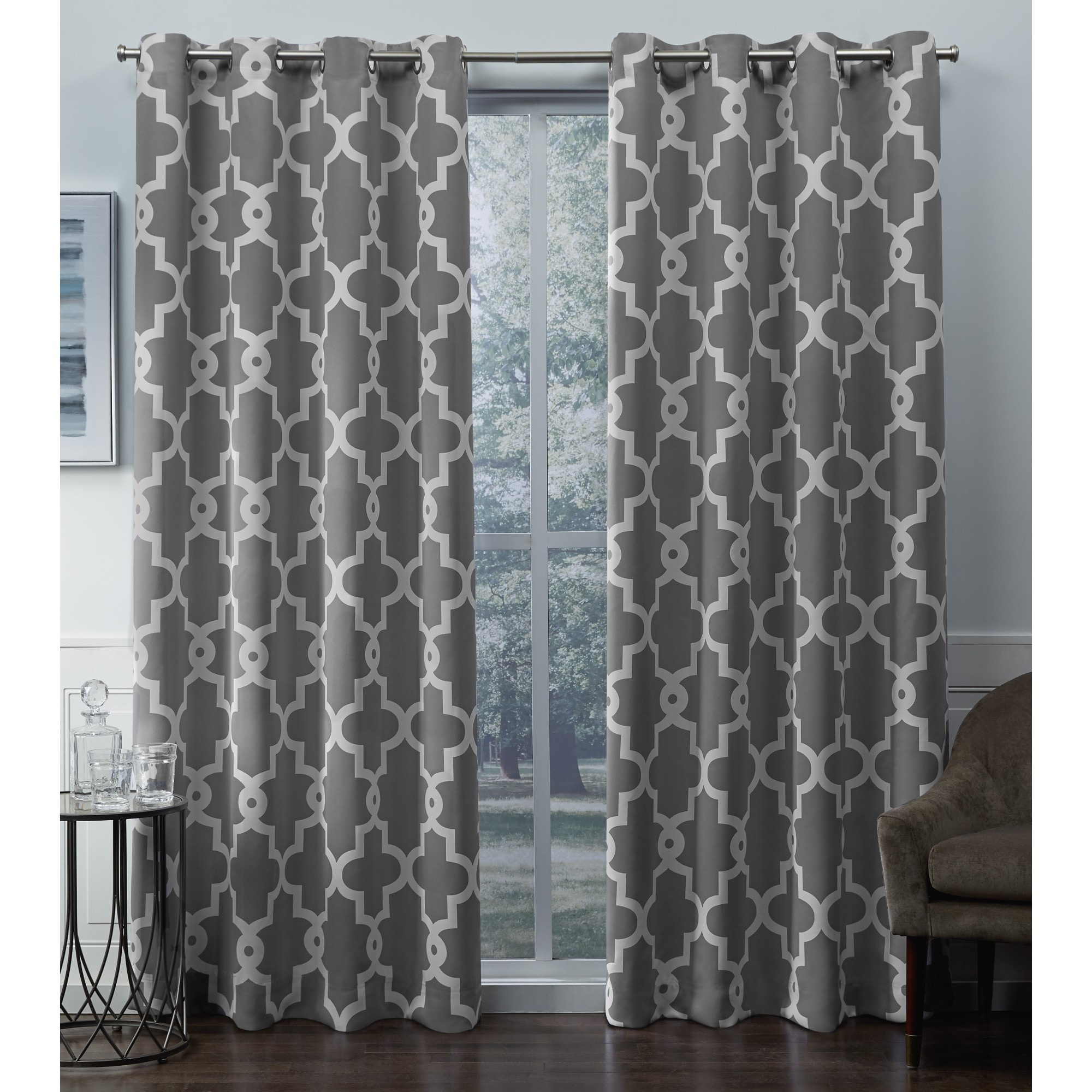 Silver and Mecca Orange Polyester Blackout Grommet Window Panels