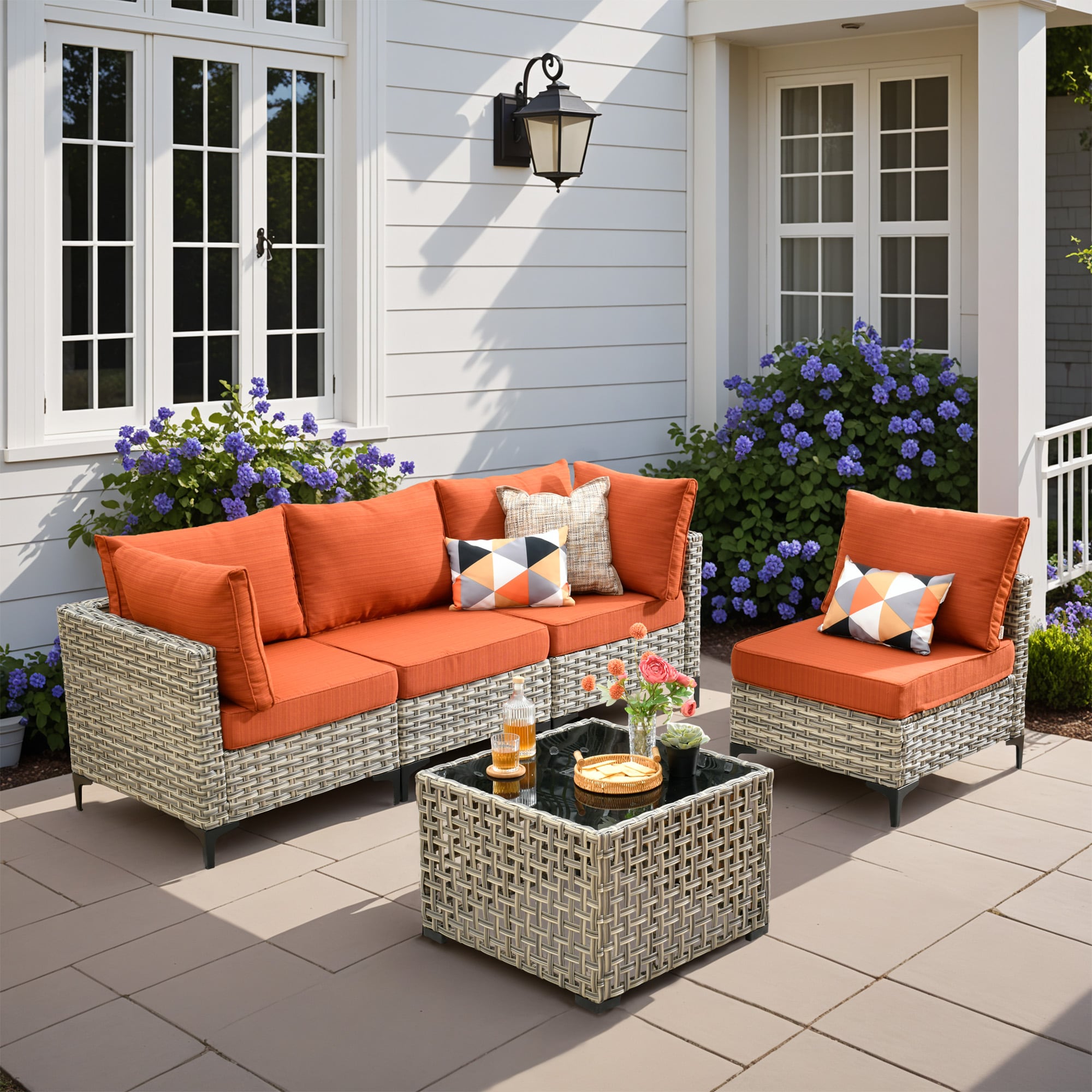 ALTRIGUS 6L-SKT805-AL 5 -Piece Wicker Patio Sofa Conversation Set with Orange Cushions