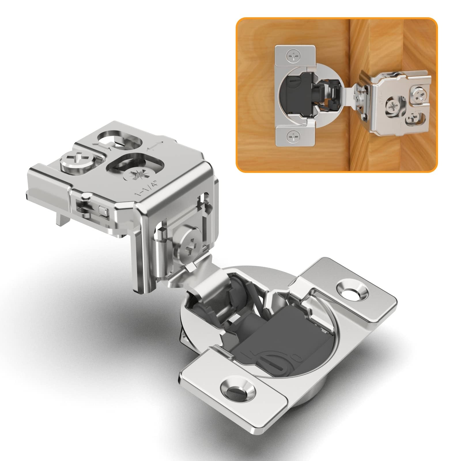 Phyfalip 10 Pack 1-1/4 Inch 4D Adjustable Overlay Soft Close Concealed Hinges 105 Degree Opening Satin Nickel for Cabinet Face Frame Door #LPF0502R16