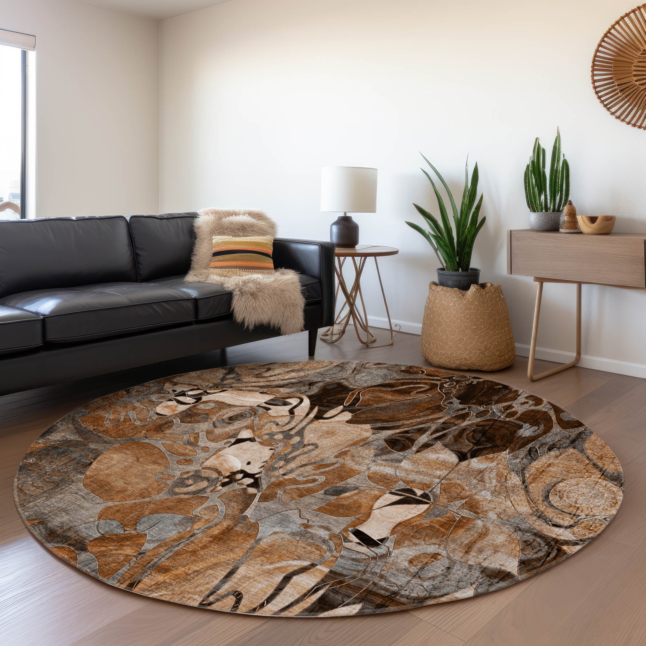 Addison Rugs ACN558PK8RO Chantille ACN558PK 8 x 8 (ft) Polyester Brown Round Indoor/Outdoor Geometric Farmhouse/Cottage Machine washable Area rug