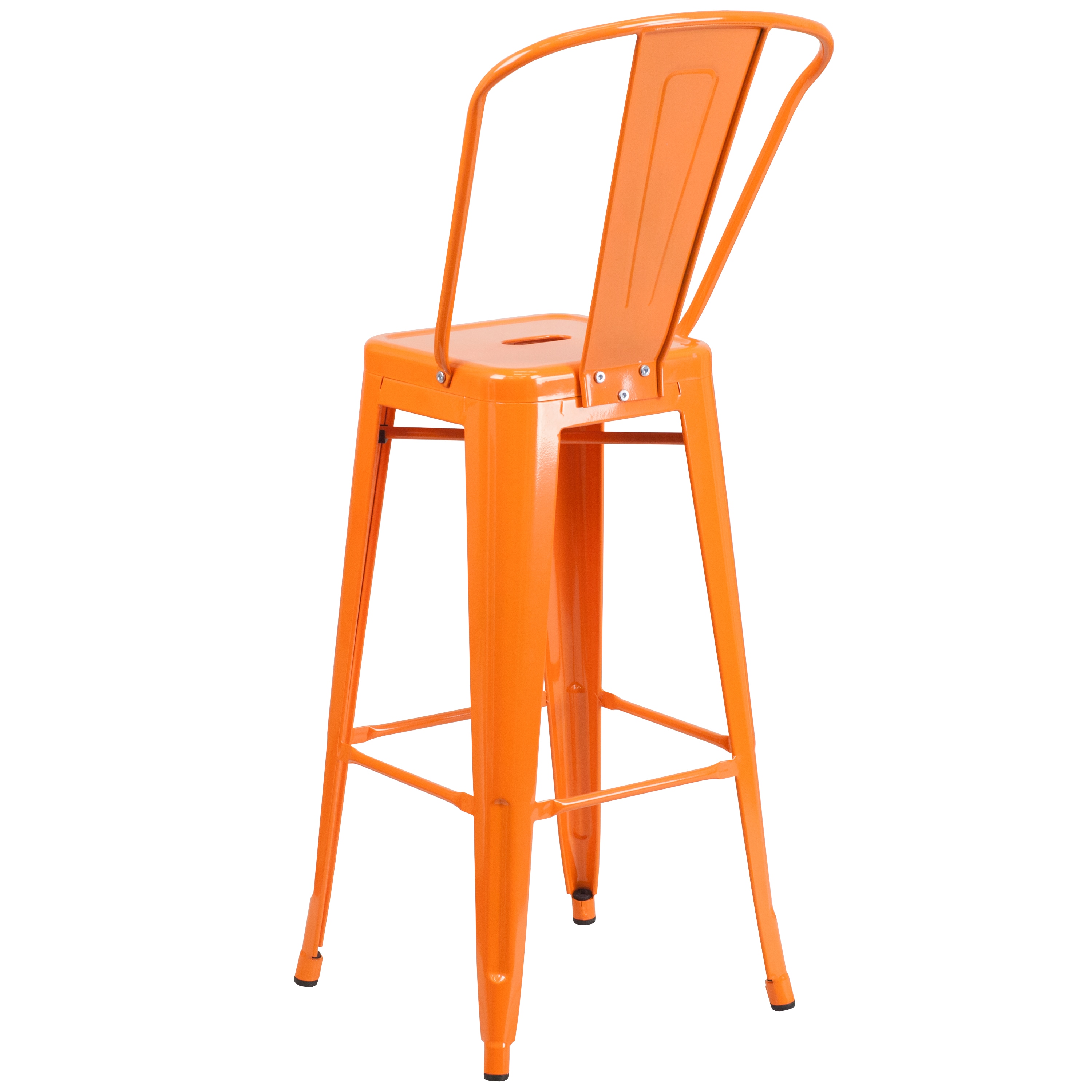 Bright Orange Metal 30" High Indoor-Outdoor Barstool with Slat Back