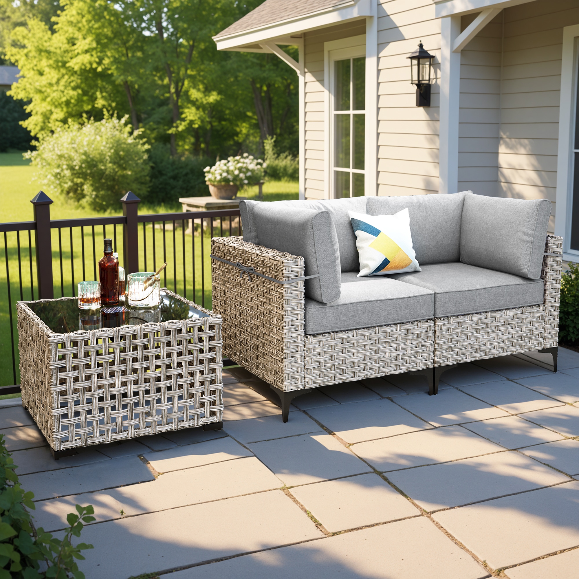 ALTRIGUS 6L-SKT200-1-AL 3 -Piece Wicker Patio Sofa Conversation Set with Dark Gray Cushions