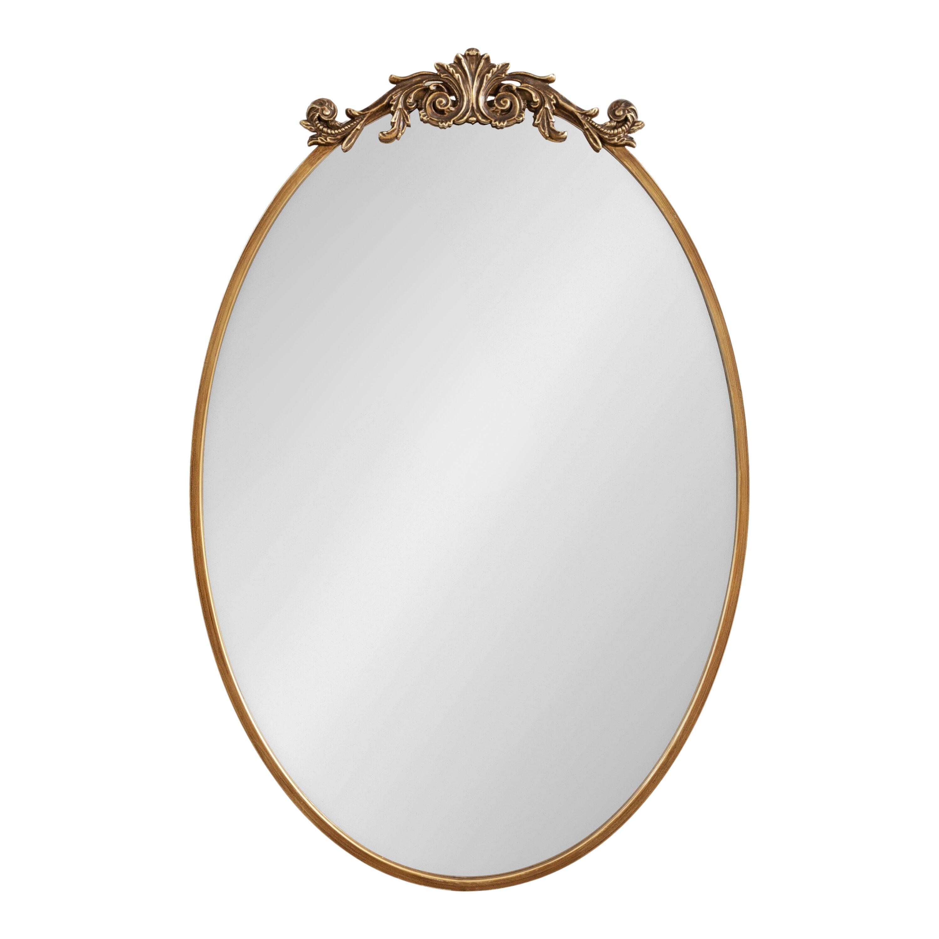 Antique Gold Oval Baroque Vanity Wall Mirror with Ornate Crown