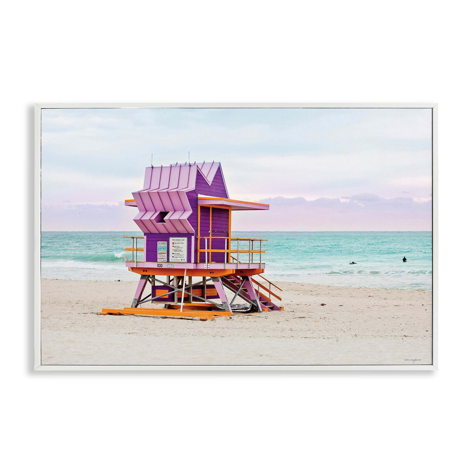 Stupell Industries BT-557-WFR-16X24 Purple Lifeguard Building Framed Giclee design by Seven Trees Design