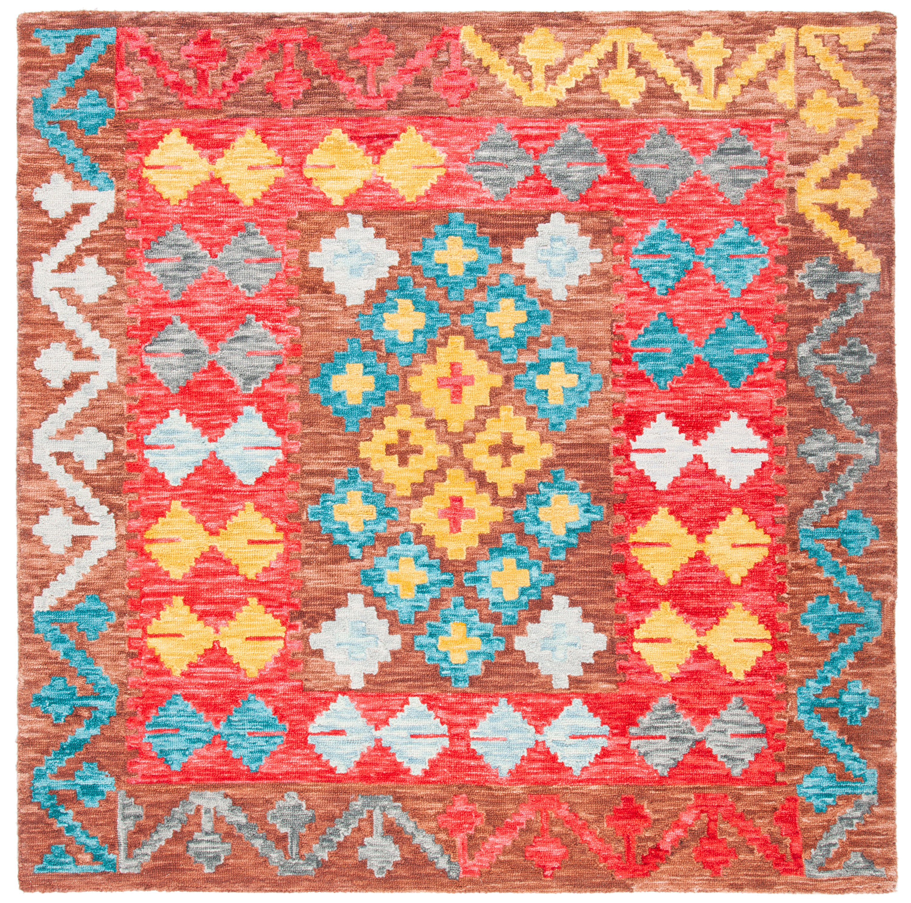 Safavieh APN403T-7SQ Aspen Shaked 7 x 7 (ft) Tufted Wool Brown/Red Square Indoor Abstract Bohemian/Eclectic Area rug