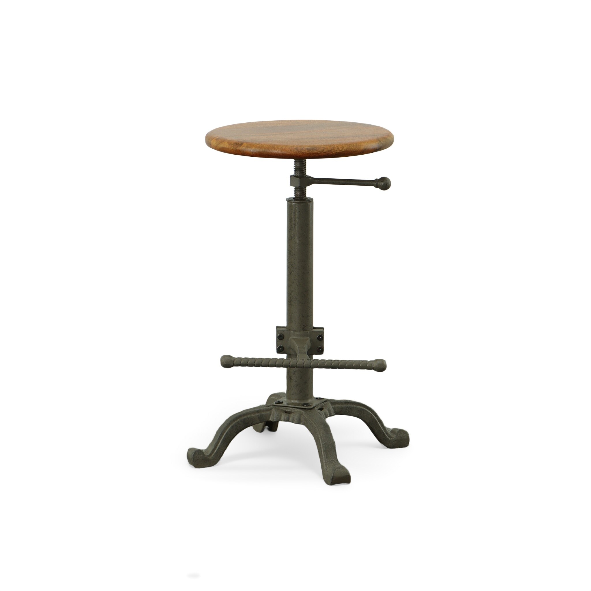 Waylon Adjustable Brown Mango Wood and Metal Swivel Stool
