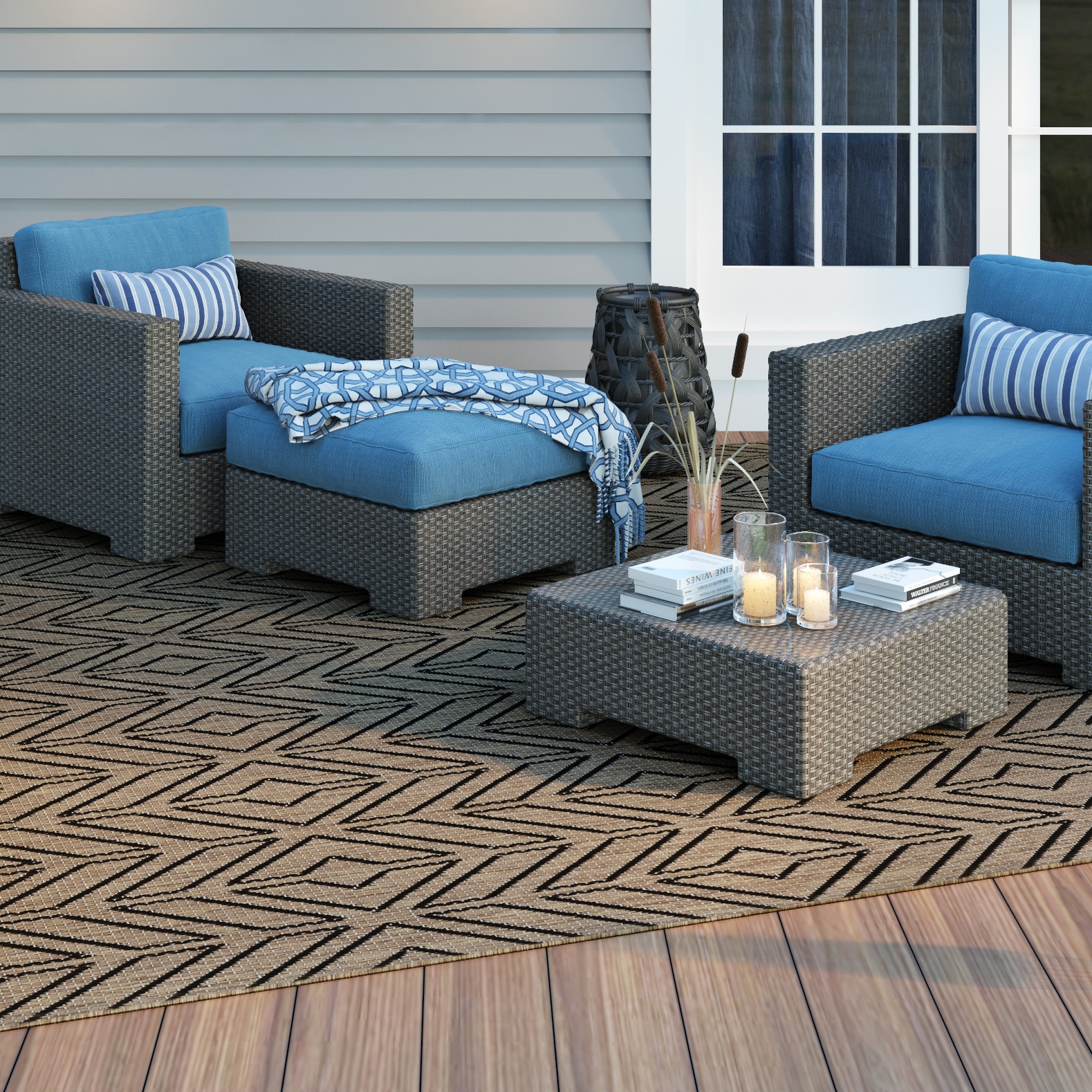Couristan 13182550510092T Recife 6 x 9 (ft) Loomed Polypropylene Driftwood Brown-Black Rectangular Indoor/Outdoor Chevron Area rug