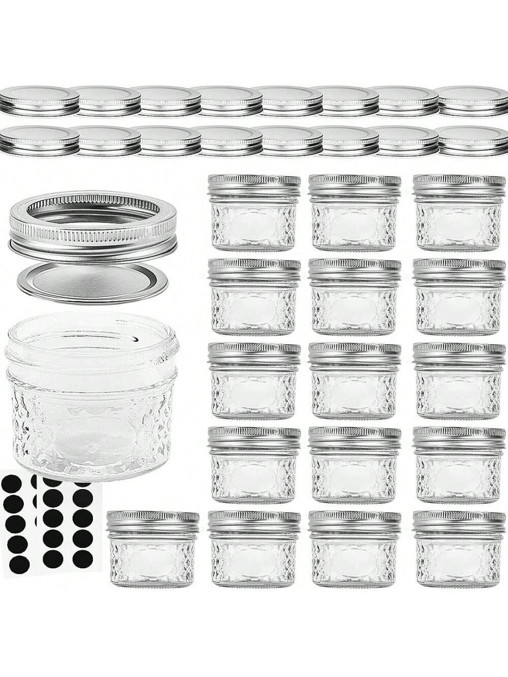 Qeetex PHO-0QCX8AS1-HF4 4oz Glass Jam Jars. Mason Canning Jars With Regular Lids And Bands. Safe For Storage. Canning. Pickling. Preserving. Fermenting. DIY Crafts and Decor 16 Pack. Extra 16 Lids