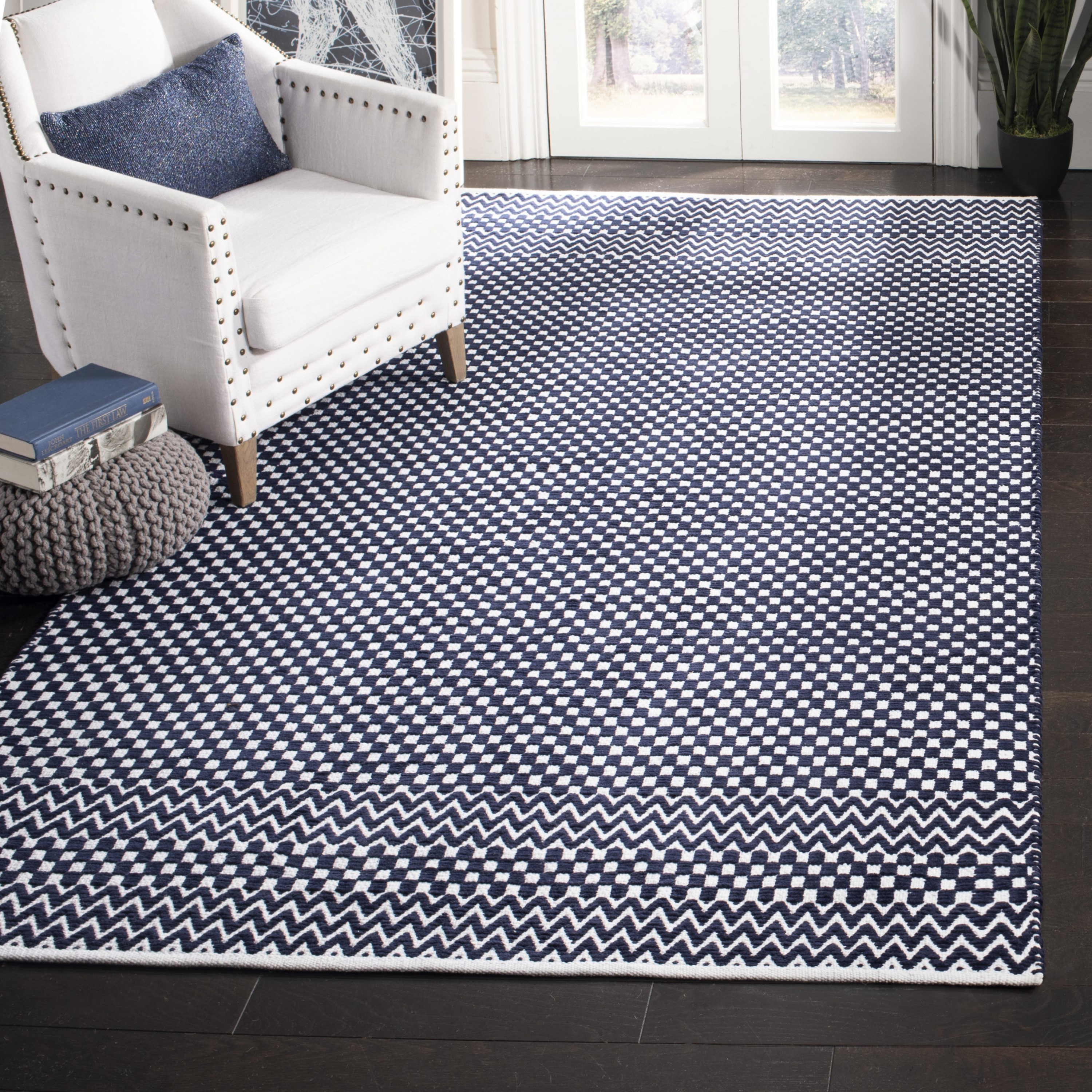 Safavieh BOS686N-3 Boston Tallis 3 x 5 (ft) Tufted Cotton Navy Rectangular Indoor Geometric Coastal Throw rug
