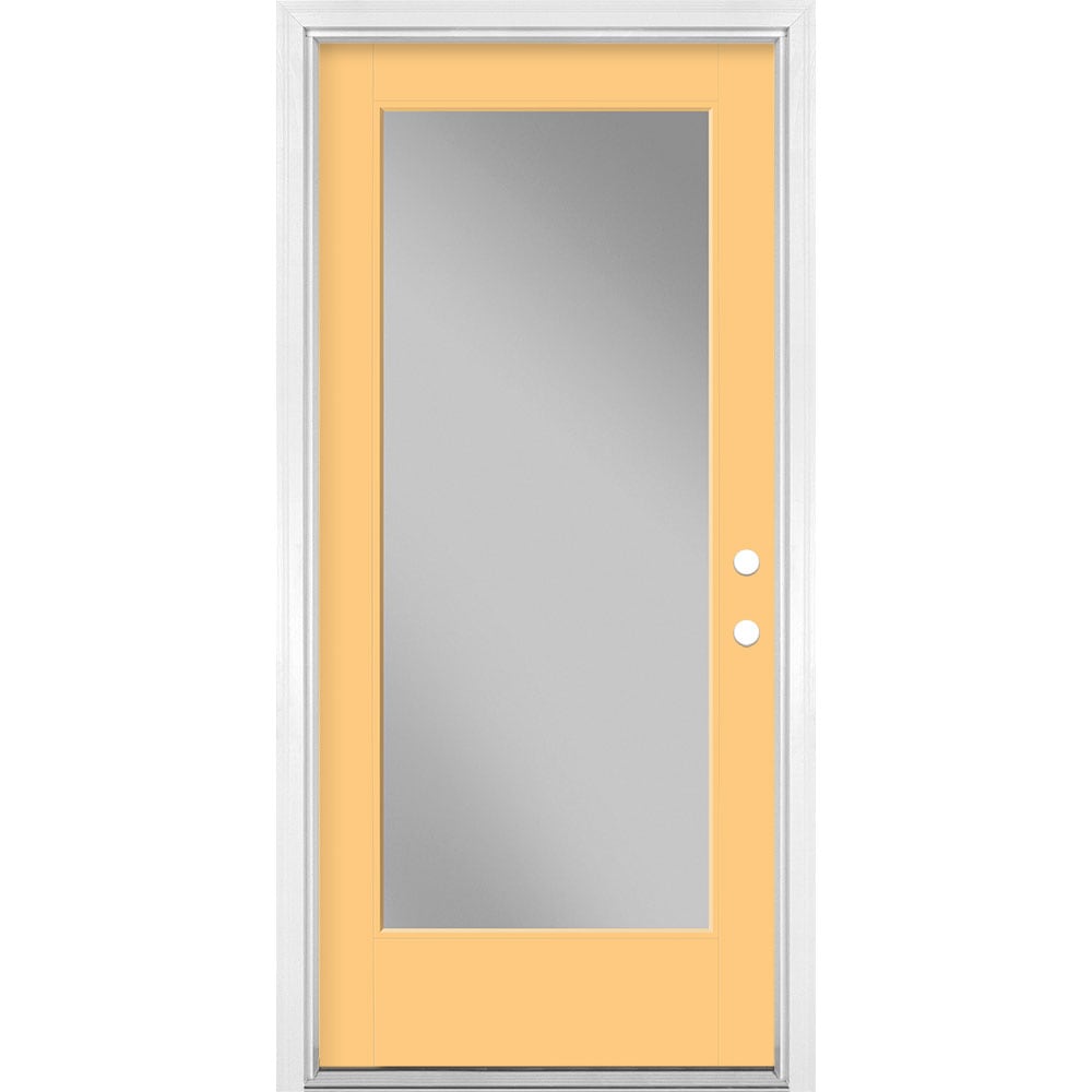 Masonite 1523919 36-in x 80-in x 4-9/16-in Fiberglass Full lite Left-hand inswing Cabana Yellow Painted Prehung Front Door with Brickmould Insulating core