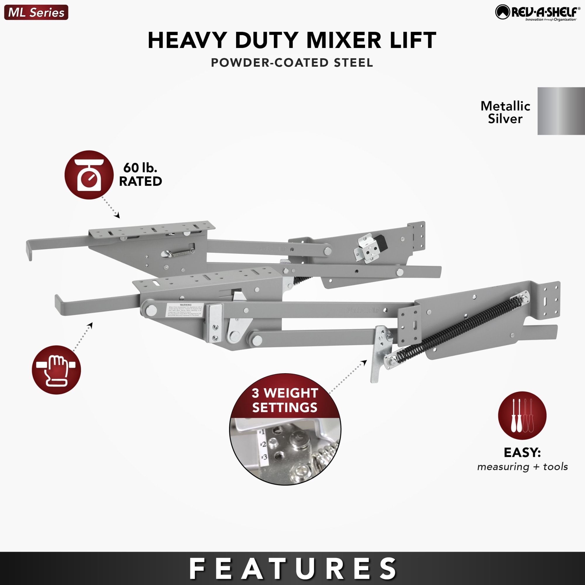 Rev-A-Shelf Heavy Duty Lift System Gray RAS-ML