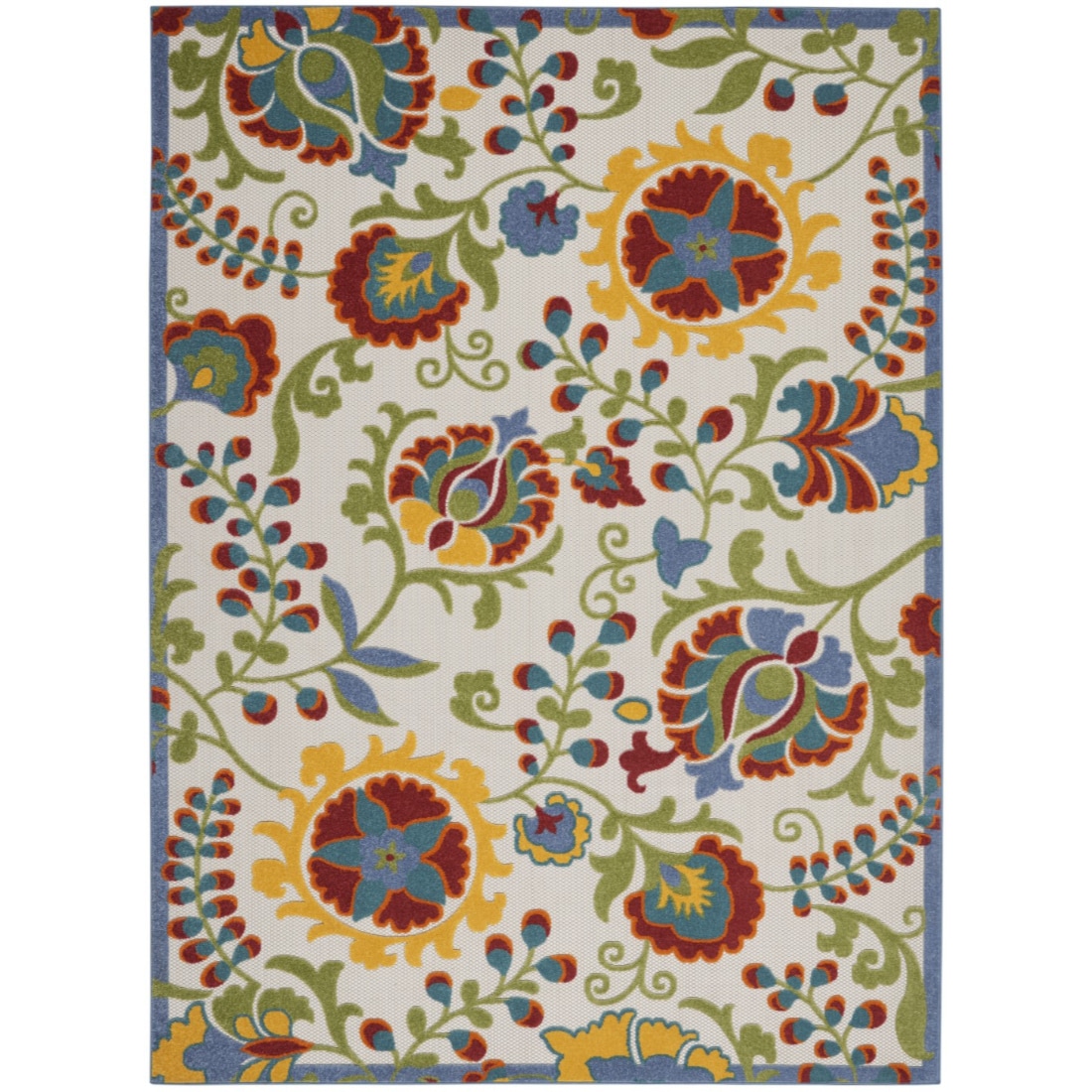 HomeRoots 4000384850 8 x 11 (ft) Polypropylene Ivory Multi Rectangular Indoor/Outdoor Floral Area rug