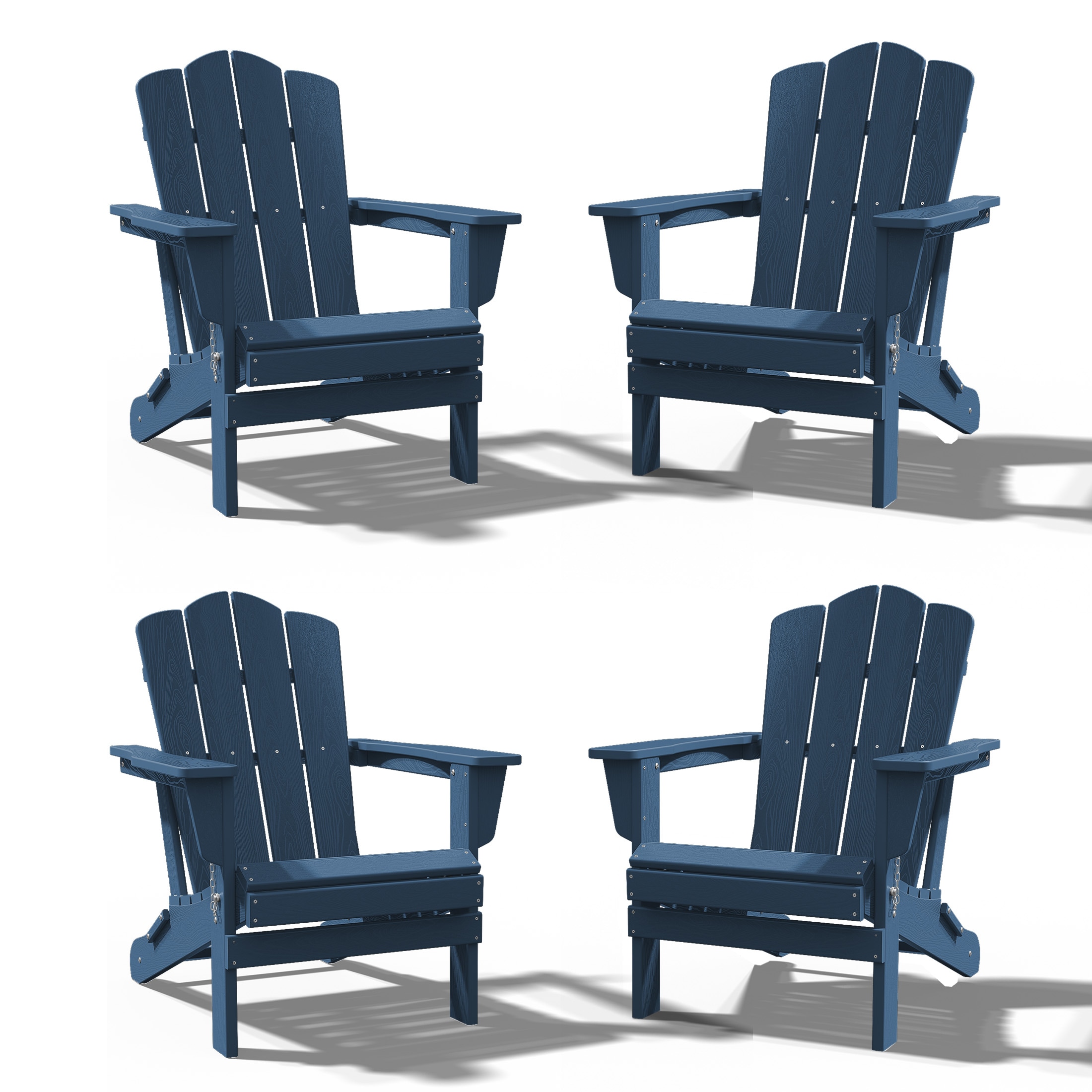 JEAREY PEYD04-NY HDPE Folding Adirondack Chair Set of 4 Set of 4 Stackable Navy HDPE Frame Stationary Adirondack Chair with Slat Seat