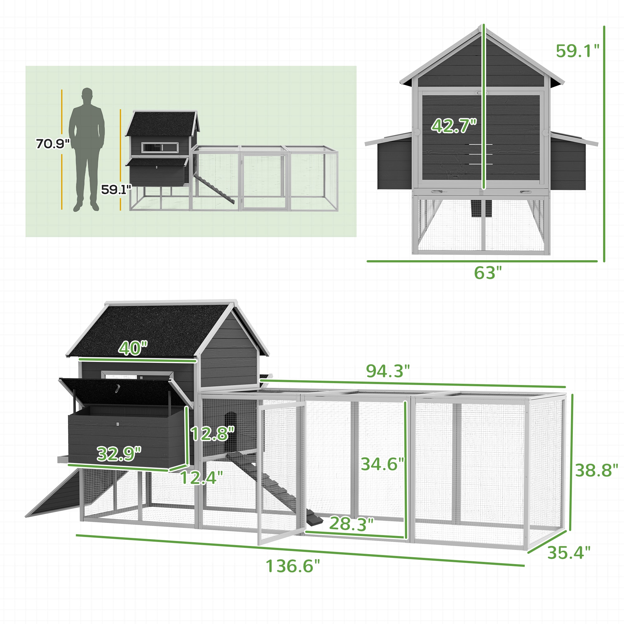 PawHut X-D51-099 Chicken-Coops-Rabbit-Hutches - View #3