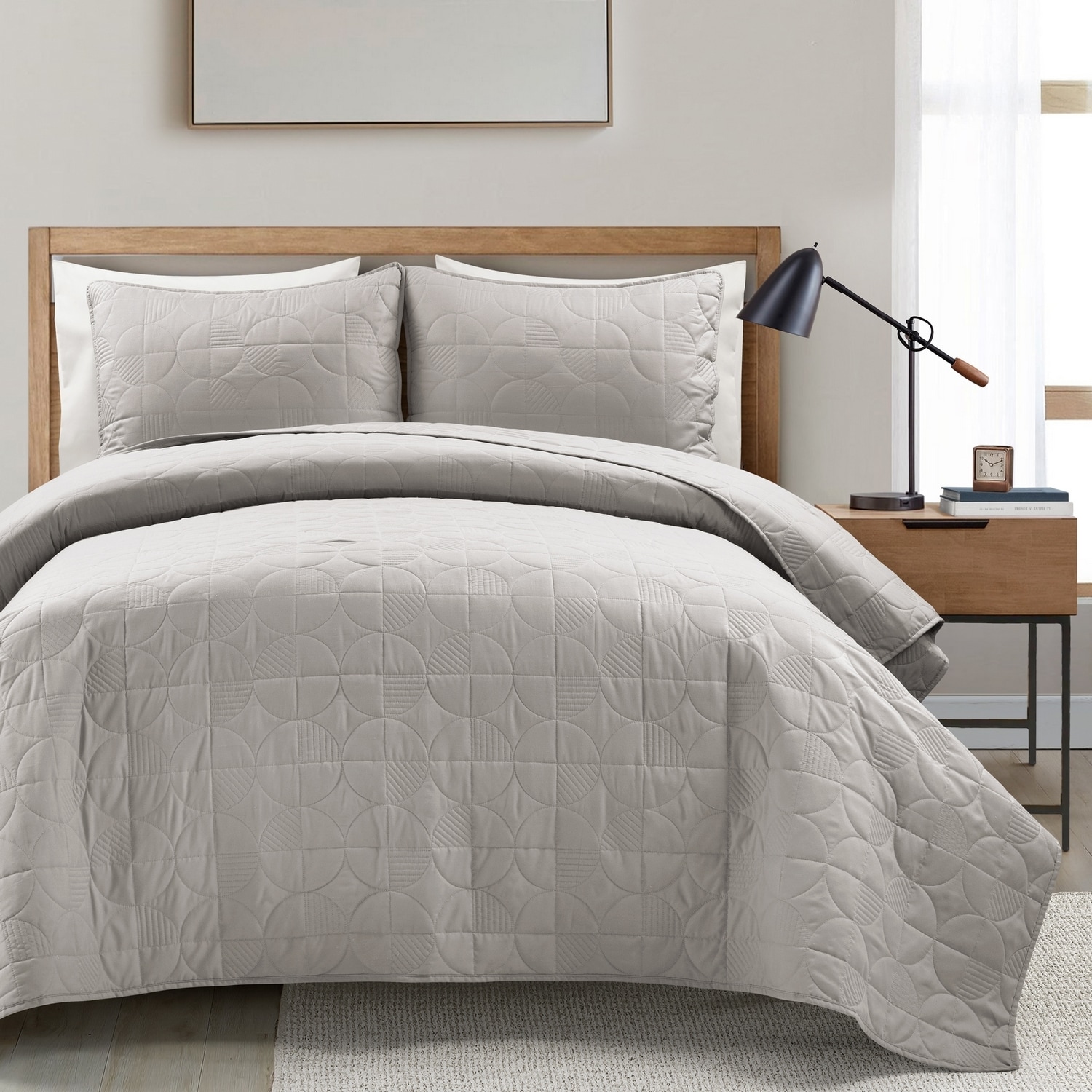 Lush Decor 16T007611 Gray Geometric Reversible Full/Queen Quilt Cotton
