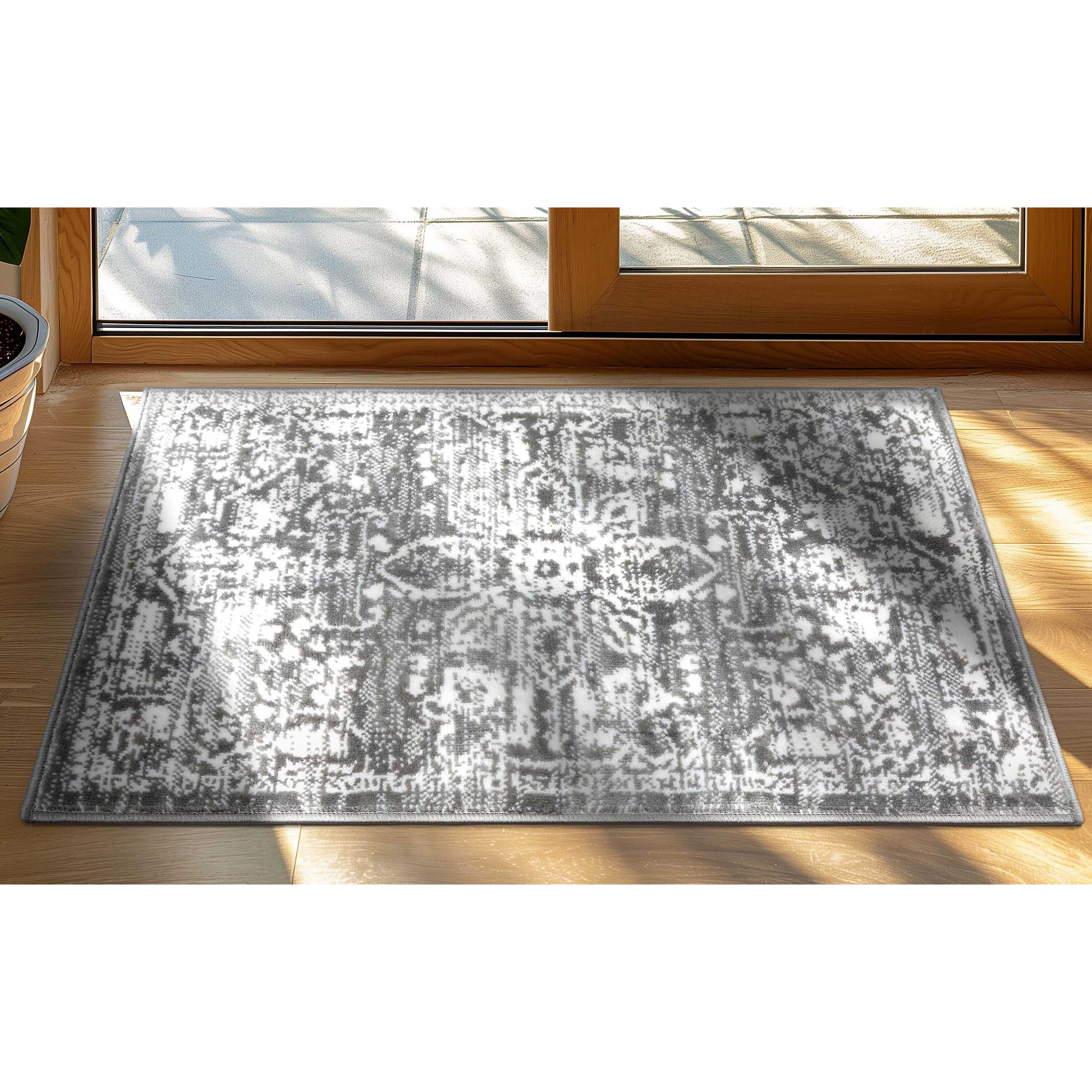 Well Woven DZ-03-3 Dazzle 2 x 3 (ft) Loomed Polypropylene Grey Rectangular Indoor Floral/Botanical Vintage Area rug