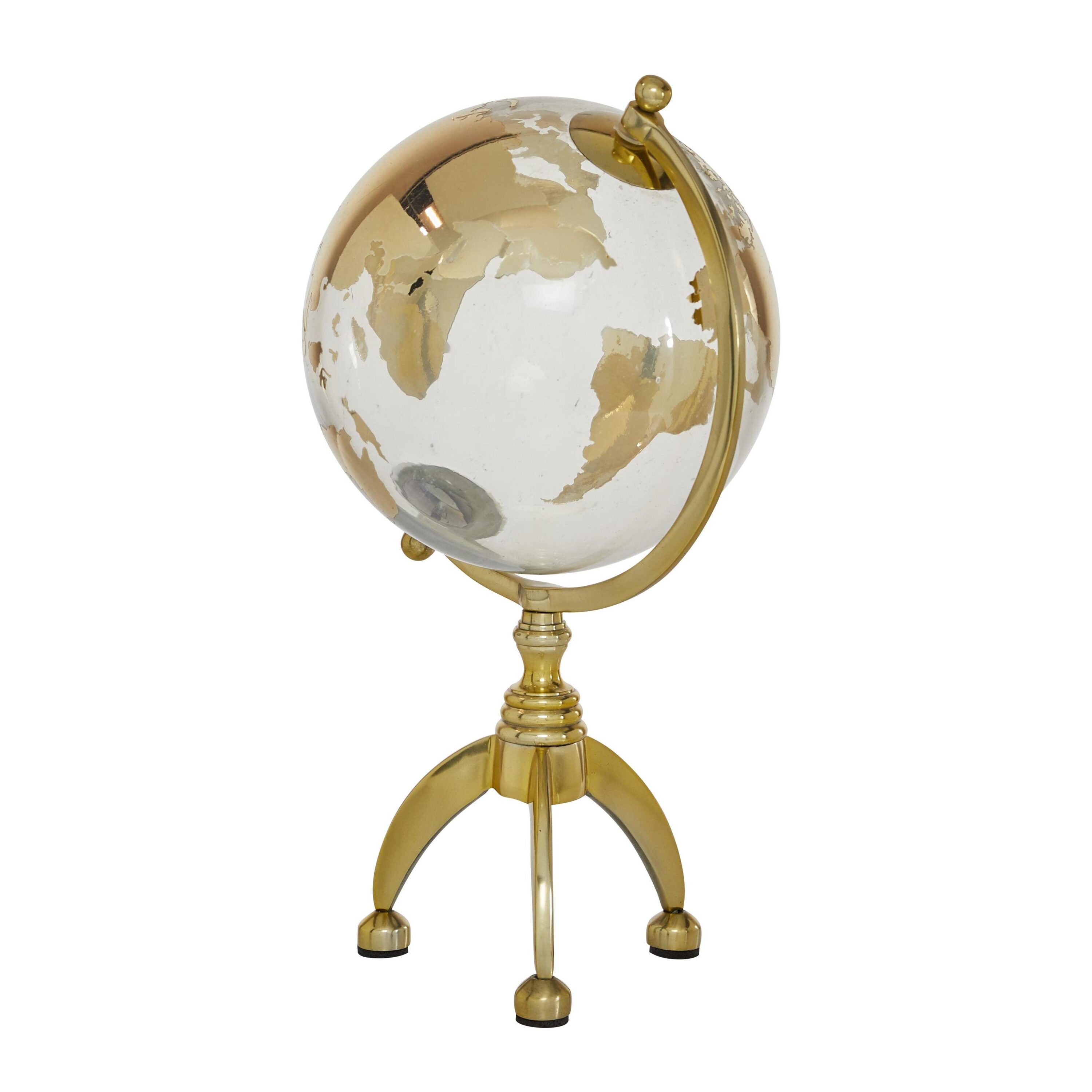 Gold Aluminum Globe with Tripod Base, 8-Inch
