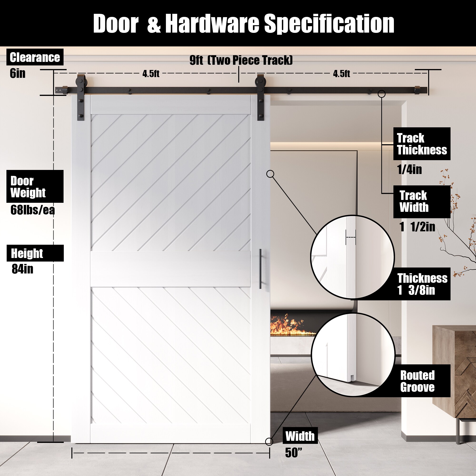 HOMACER YT1H108C-XT3-5084-WH Barn-Doors - View #2