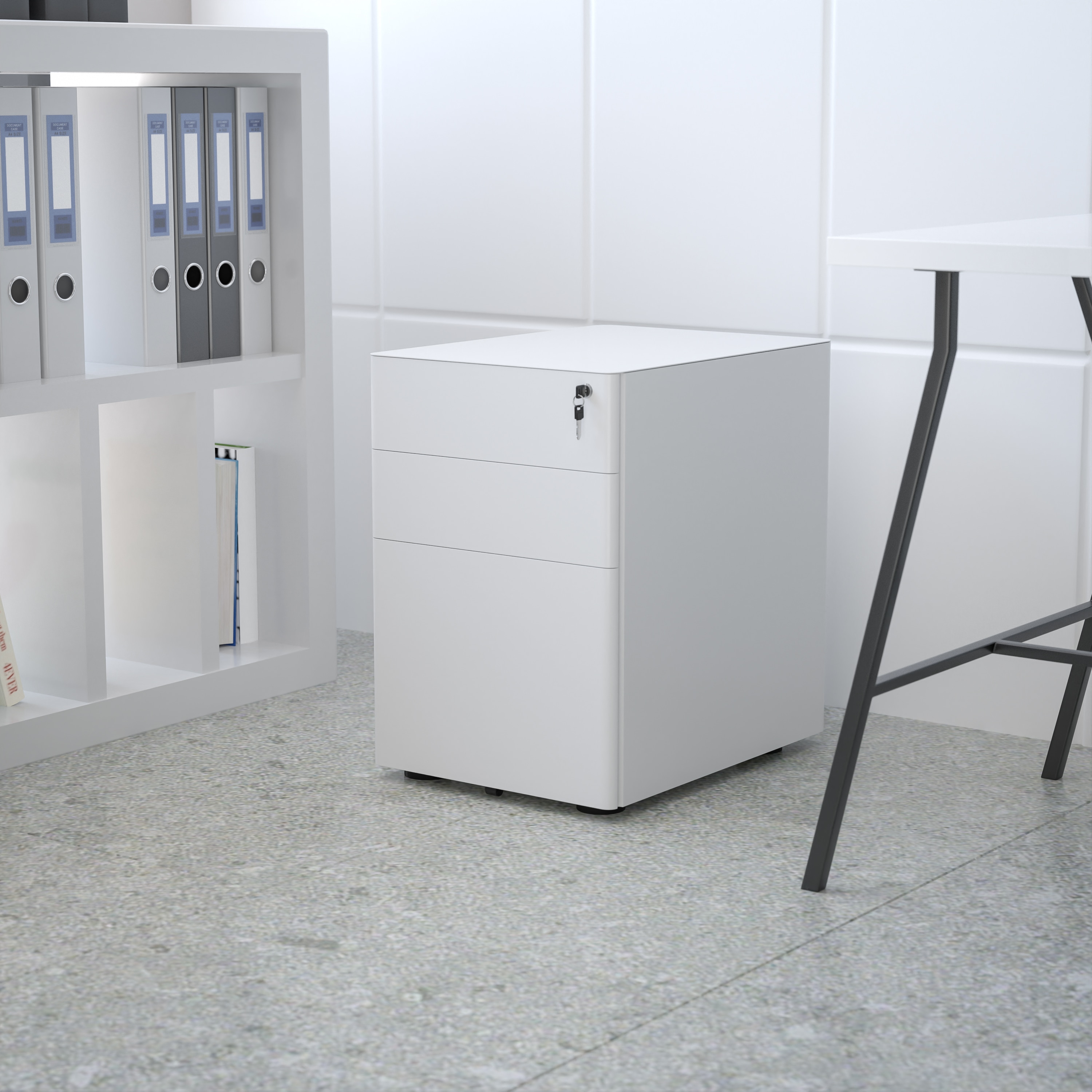 White Mobile 3-Drawer Lockable Filing Cabinet with Casters