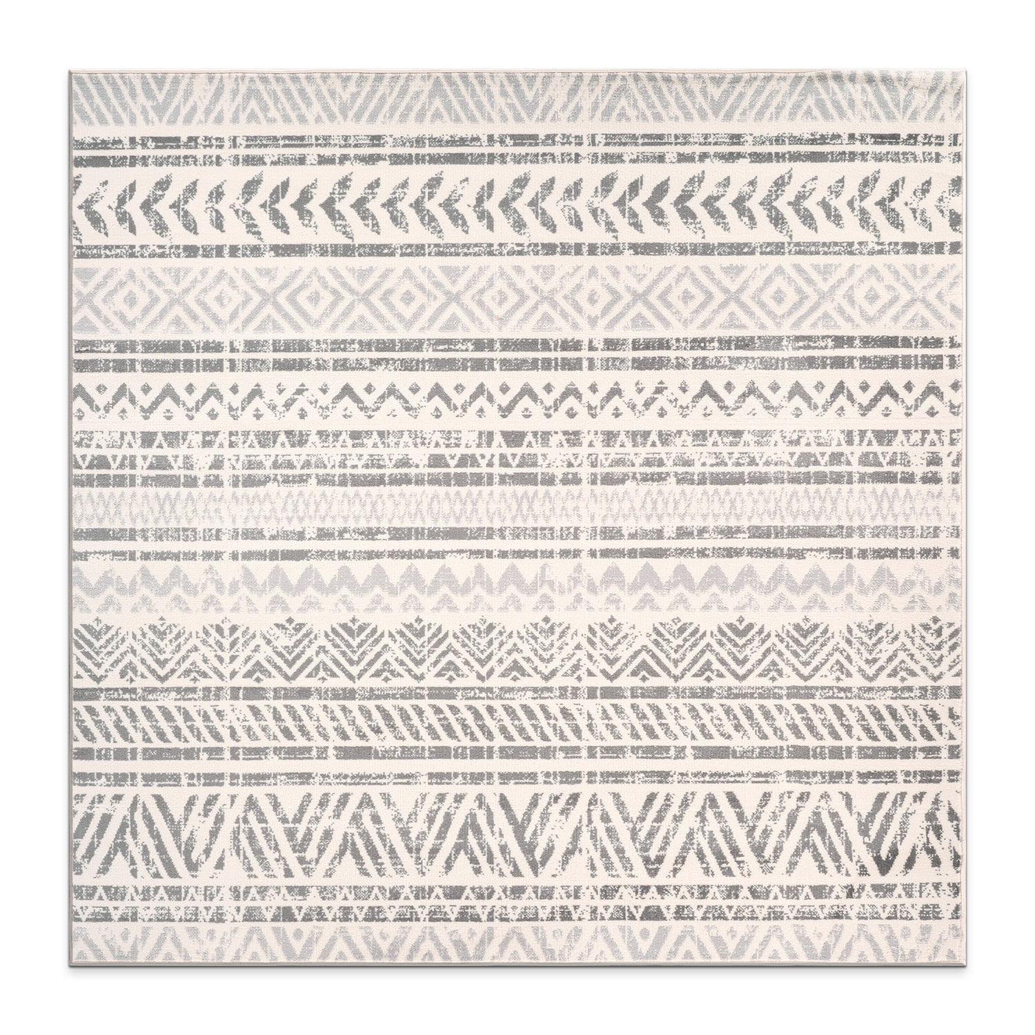 Gray Geometric Bohemian Square Area Rug 6'6" x 6'6"