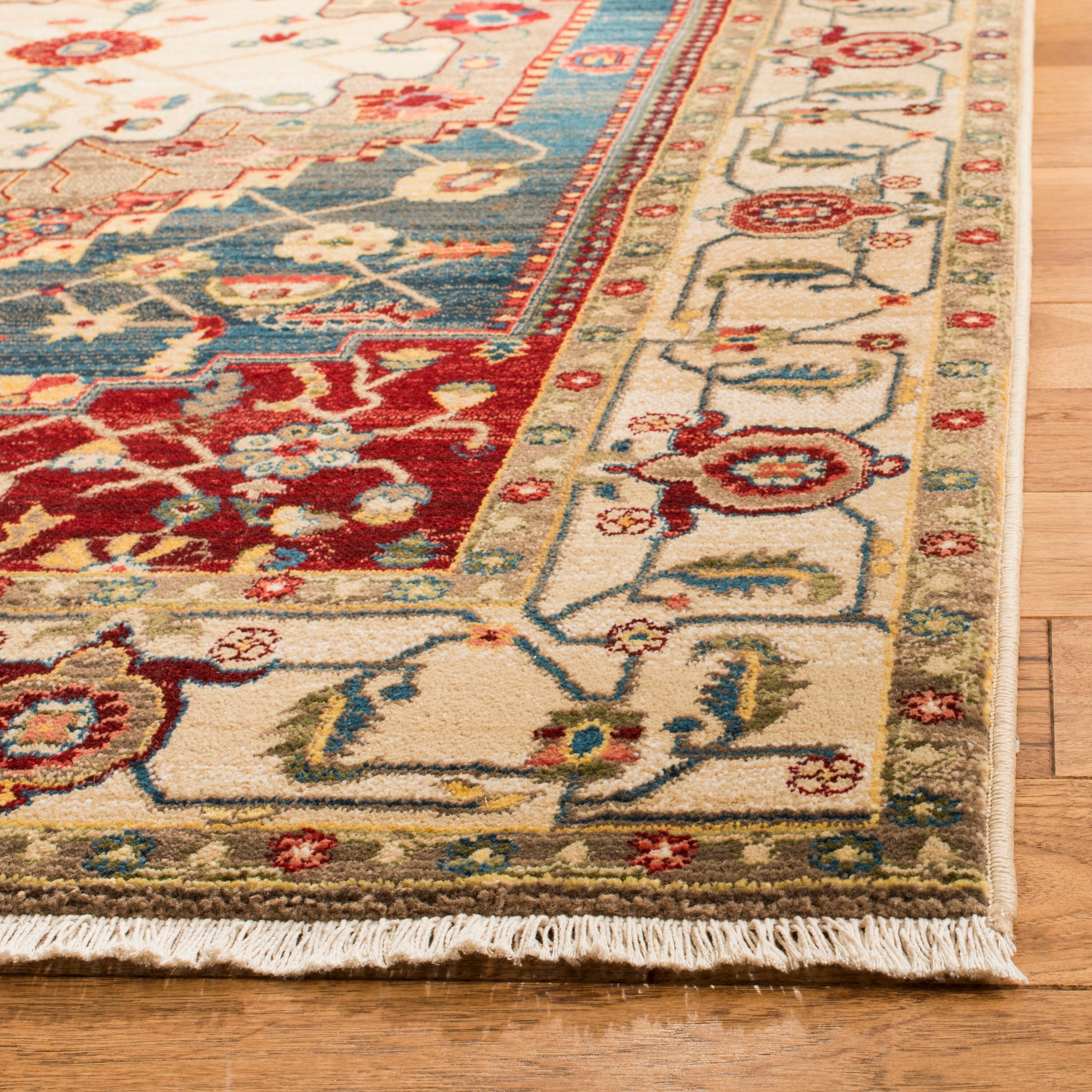 Reversible Blue Floral Easy Care Synthetic Runner Rug