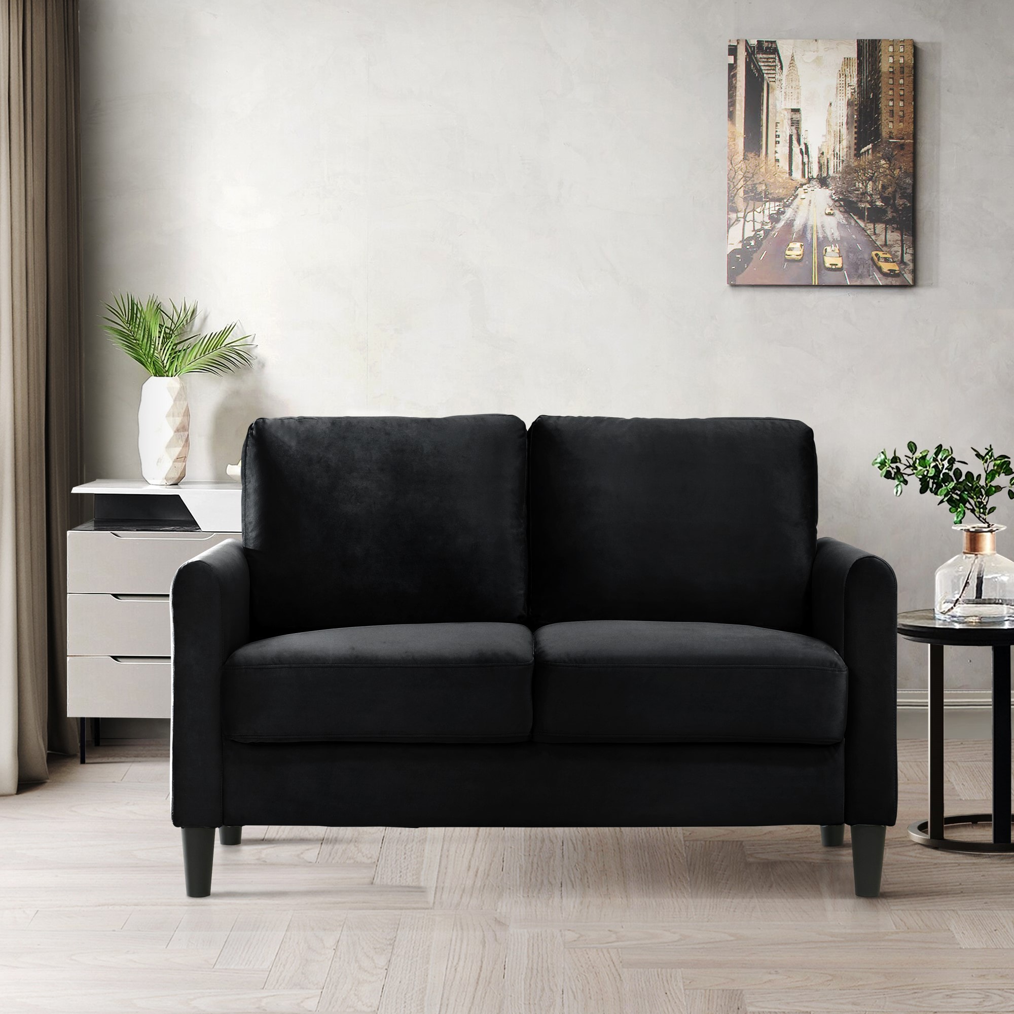 Home Design 30027-241 Airell 53.9-Inches Modern Black Velvet 2 -seater Loveseat