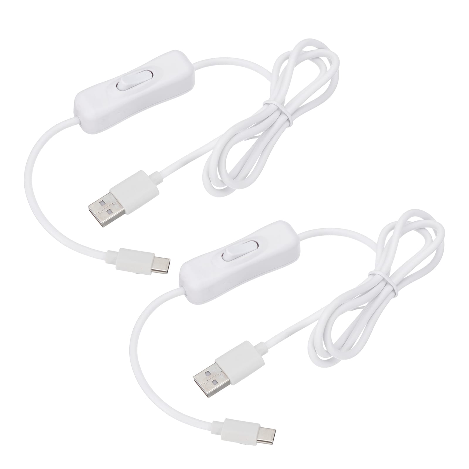 PATIKIL 3.28ft USB Extension Cable with on Off Switch 2pcs Type C to USB Male Data Power Supply Cord 4 Core Wire for LED Strip Desk Lamp Fan White