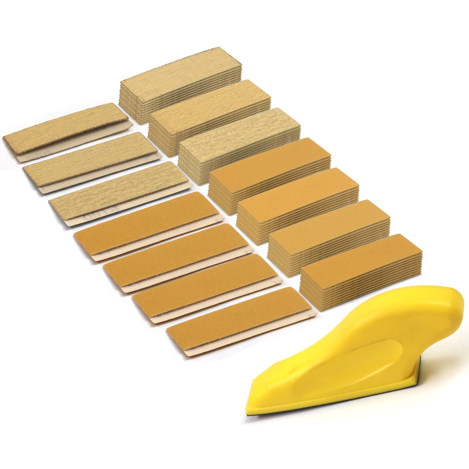 Justincity  Sandpaper Assortment with Detail Hand Sanding Block 70 Pieces Various Grits for Wood Furniture Crafts and Metal Polishing