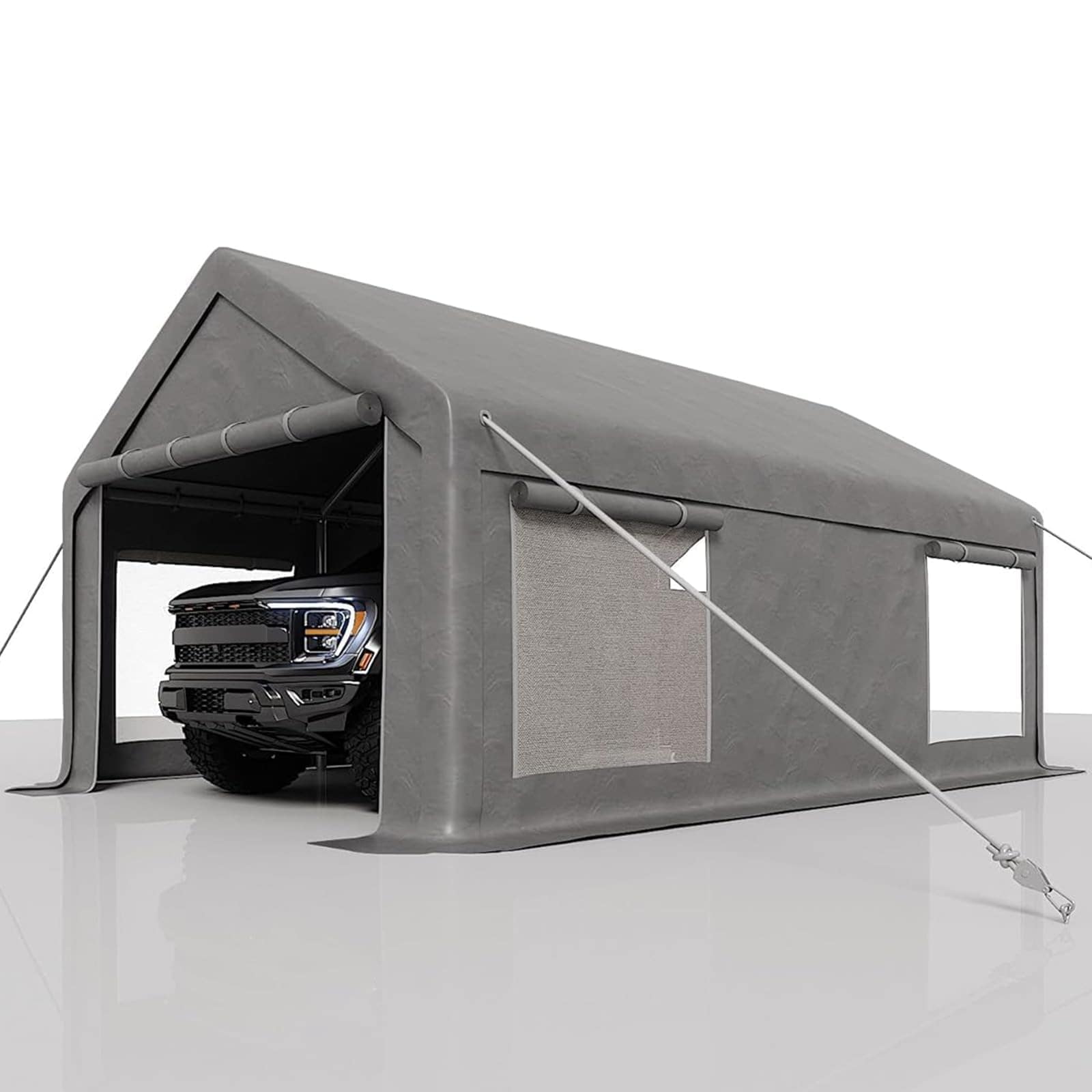 DEXSO Carport with Roll Up Doors Waterproof Portable Gray in the