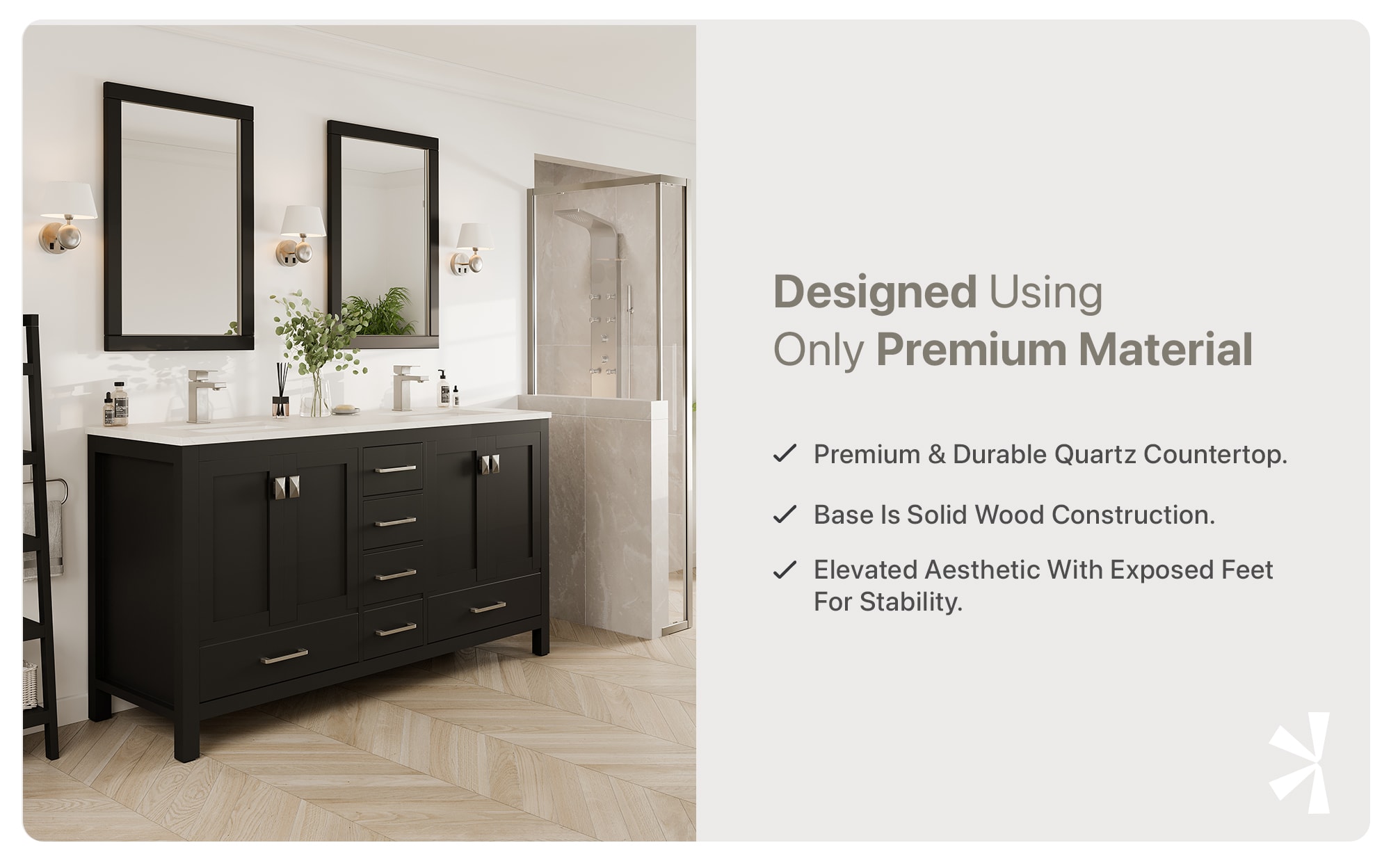 Espresso Double Sink Bathroom Vanity with Carrara Quartz Top