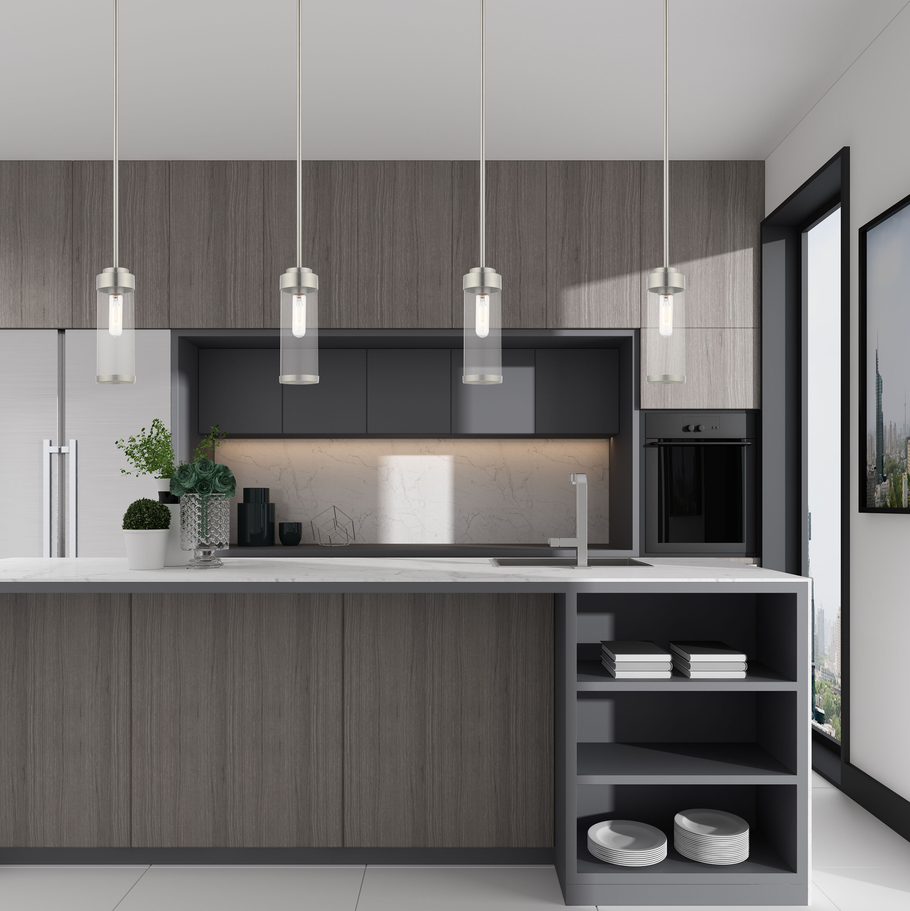 Brushed Nickel Mini Pendant with Clear Glass Shade