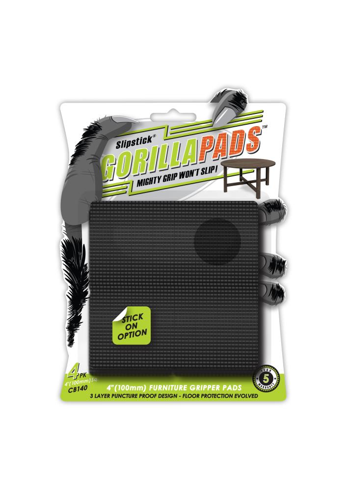 Slipstick GorillaPads Gripper Anti-skid 4-Pack 4-in Black Rubber